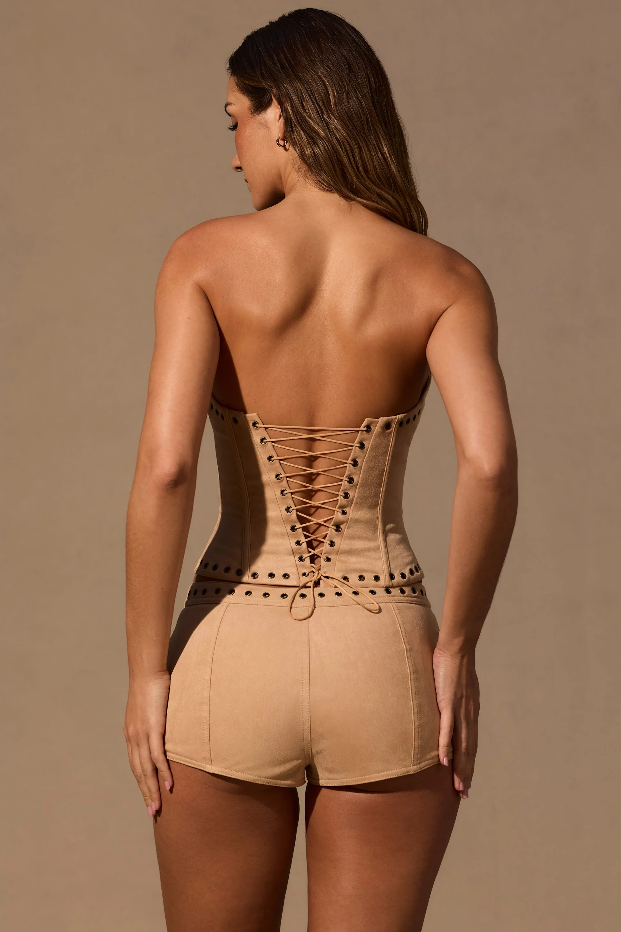 Low-Rise Mini Shorts in Tan