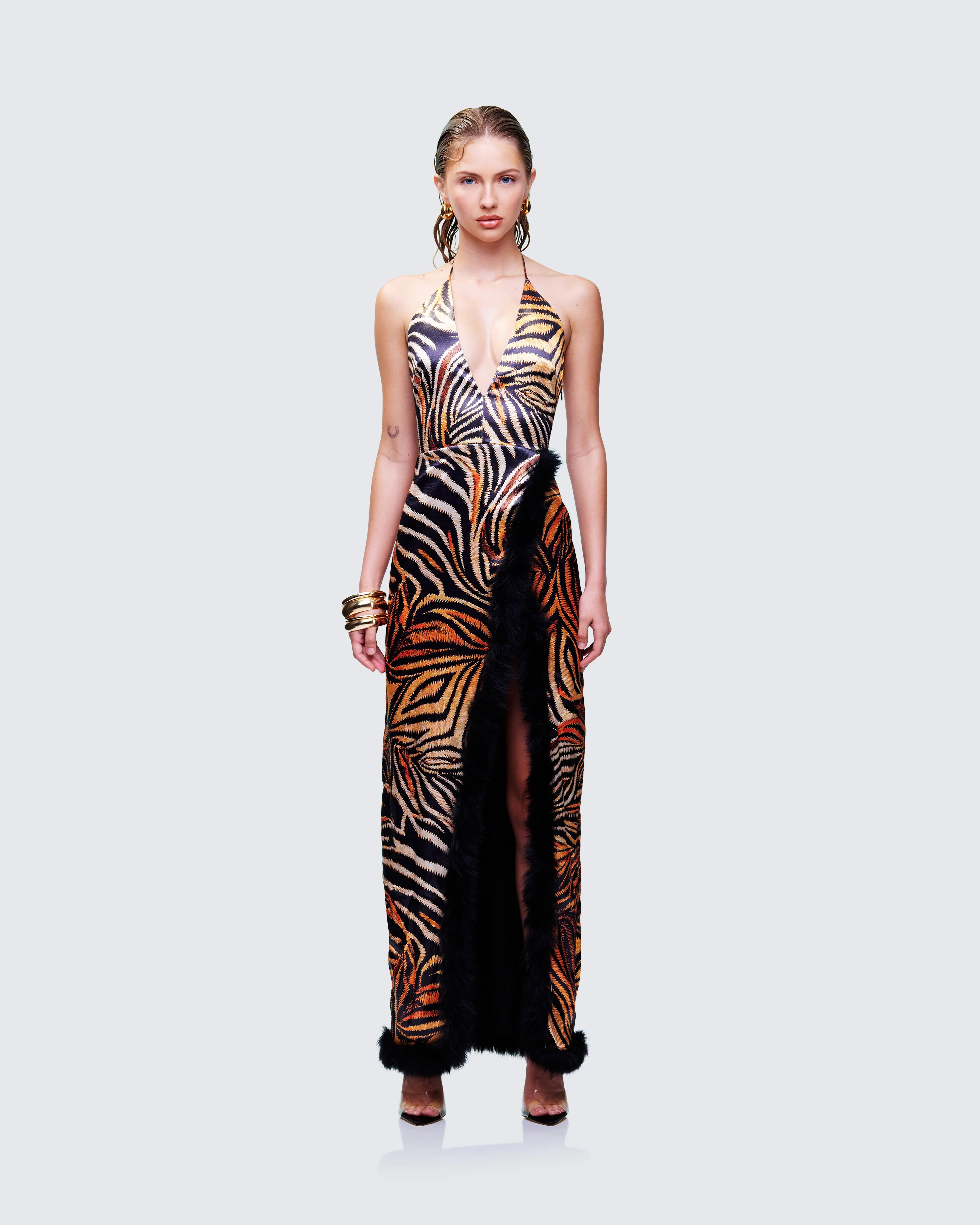 Ursula Orange Printed Wrap Maxi Dress