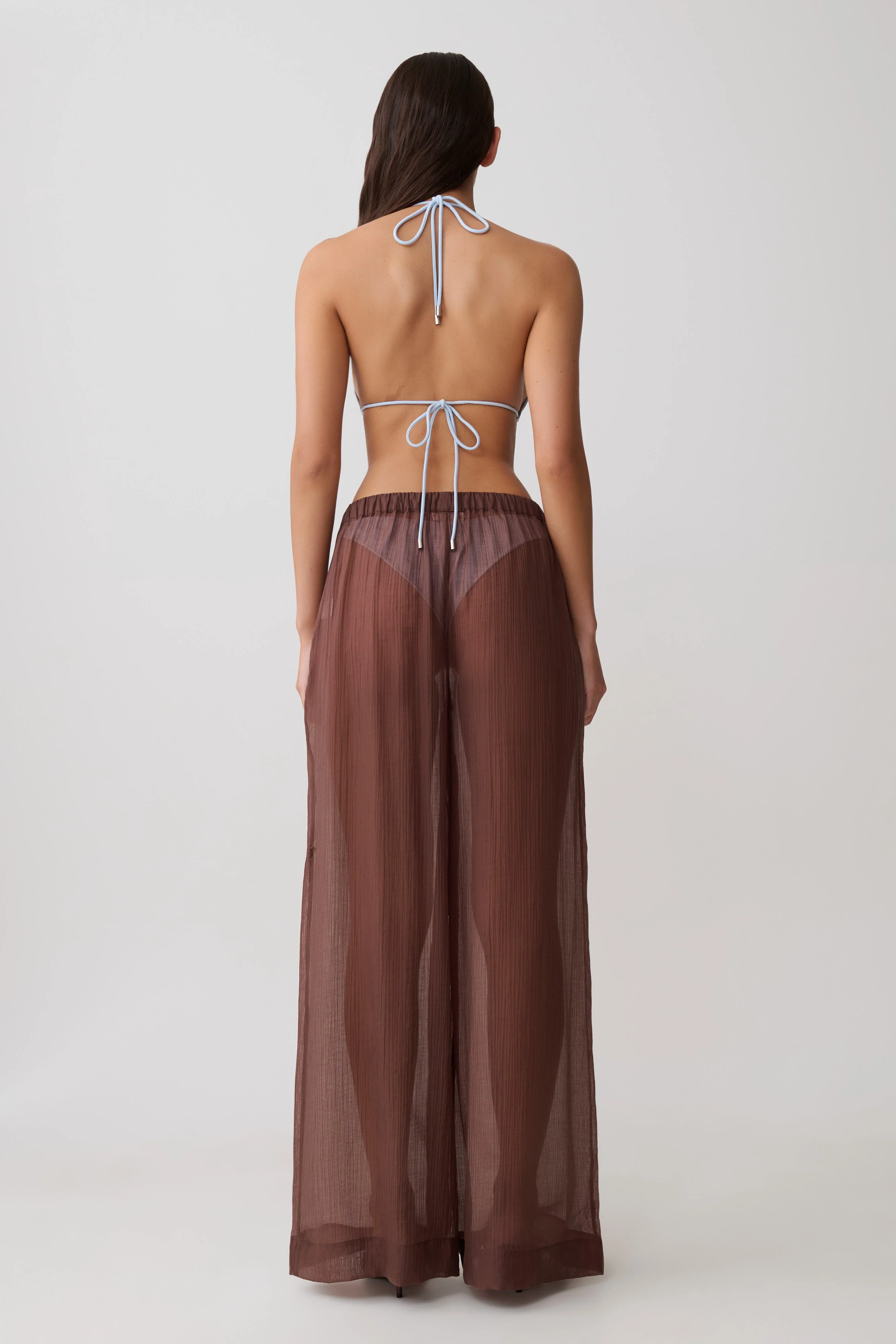 Leilani Sheer Drawstring Wide Leg Pants - Chocolate