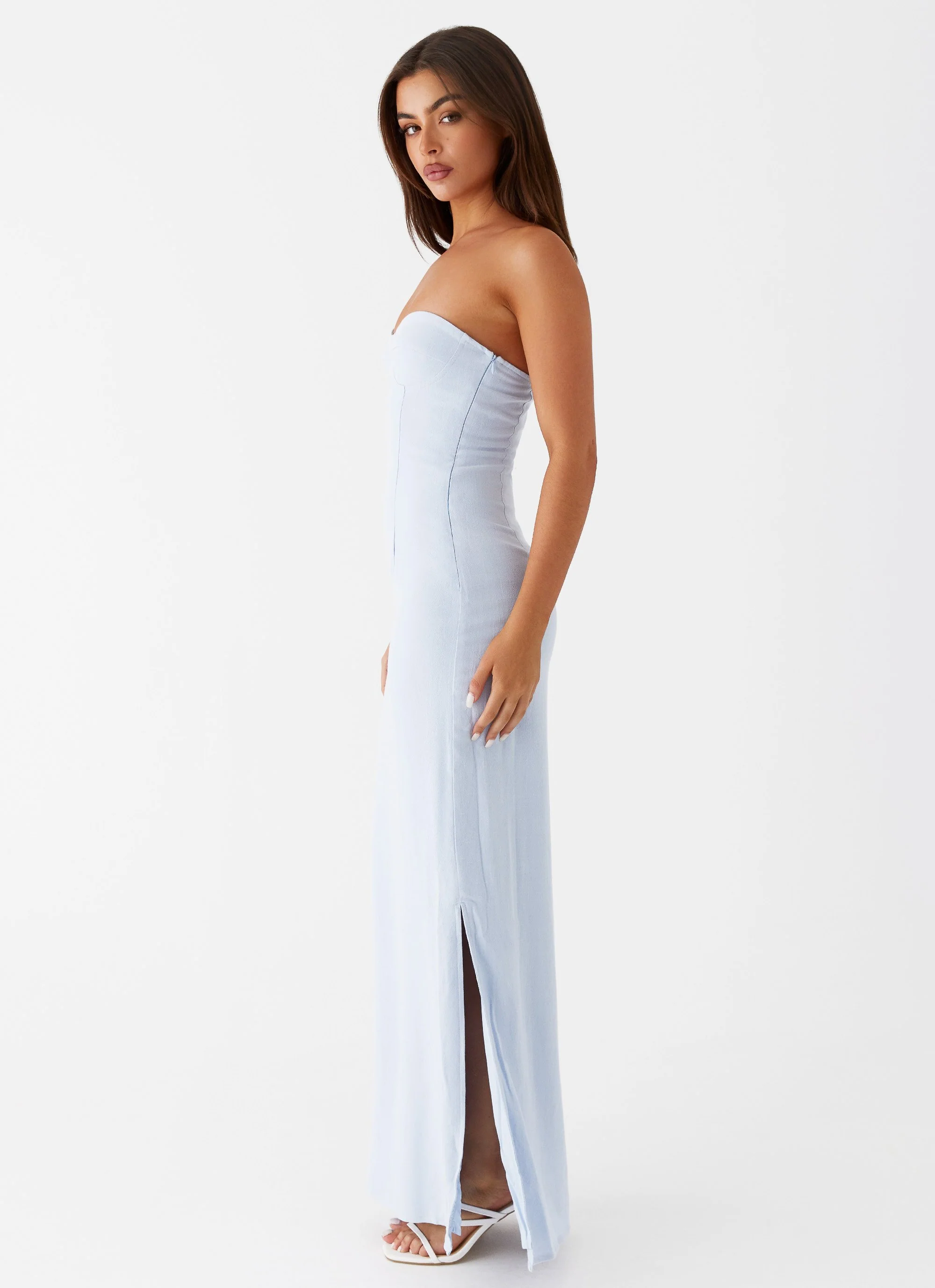 Esra Linen Strapless Maxi Dress - Blue - luluinthesky