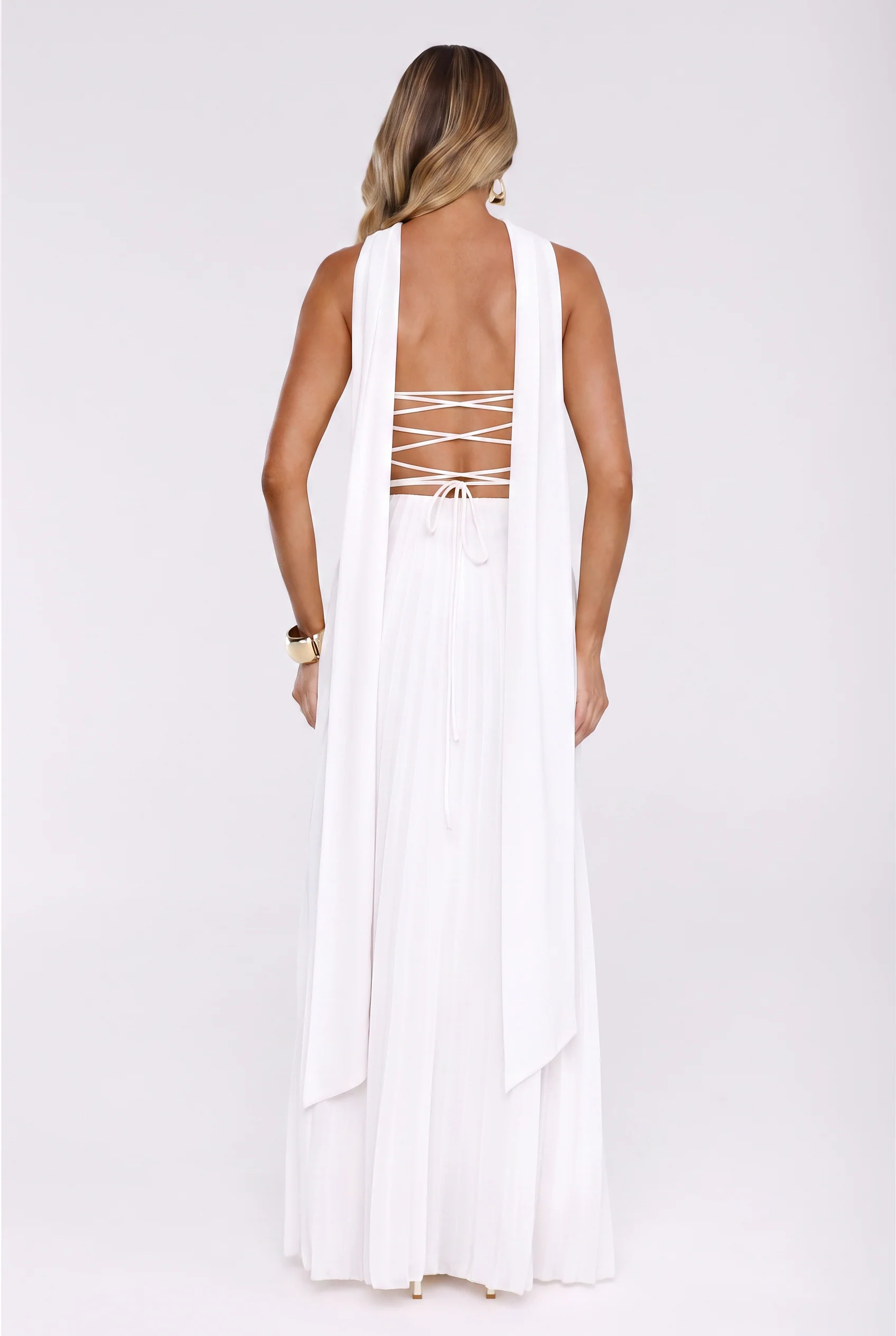 Sugar Babe Strapless Pleated Maxi Dress White