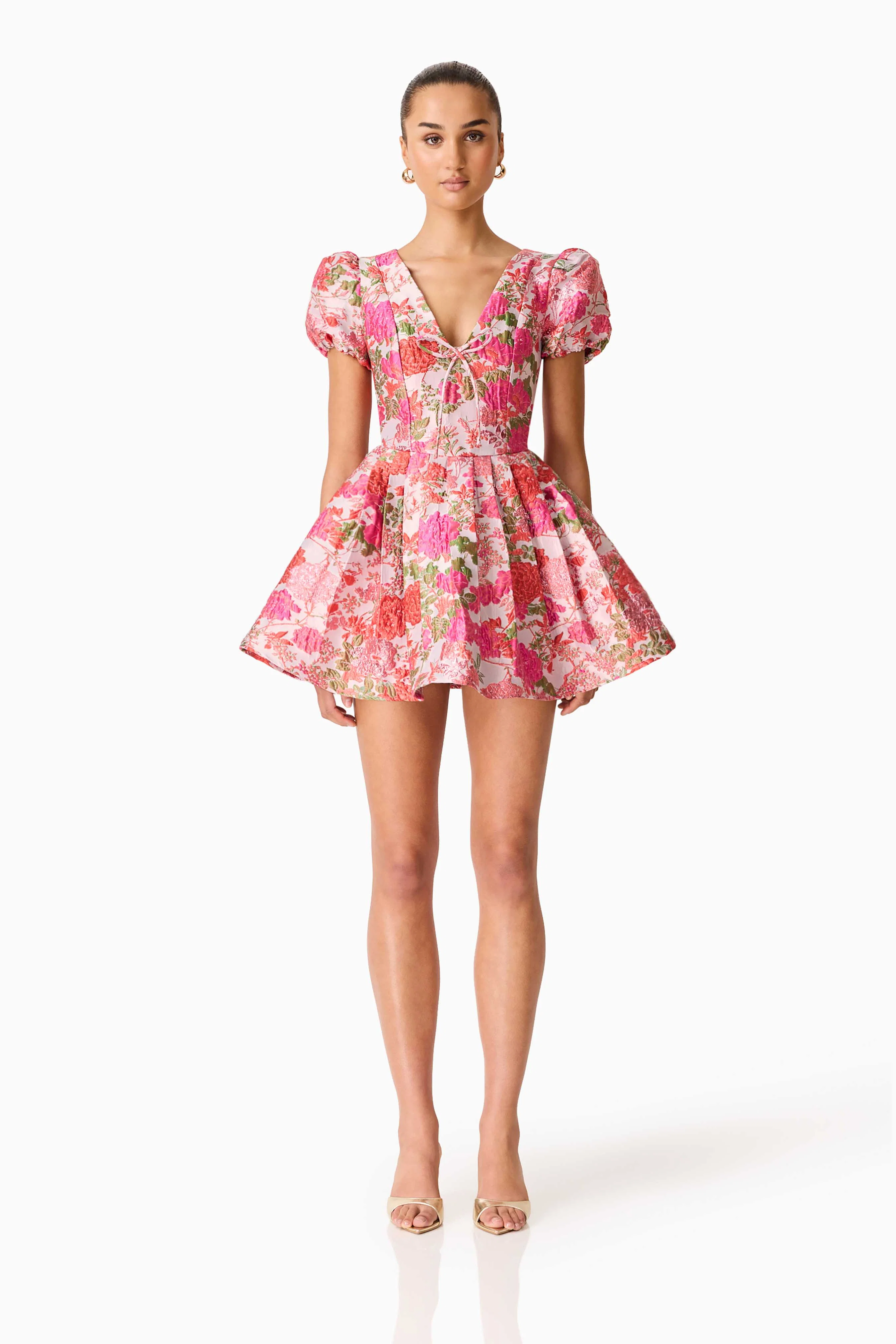 Floralie Short Sleeve Mini Dress in Pink Floral