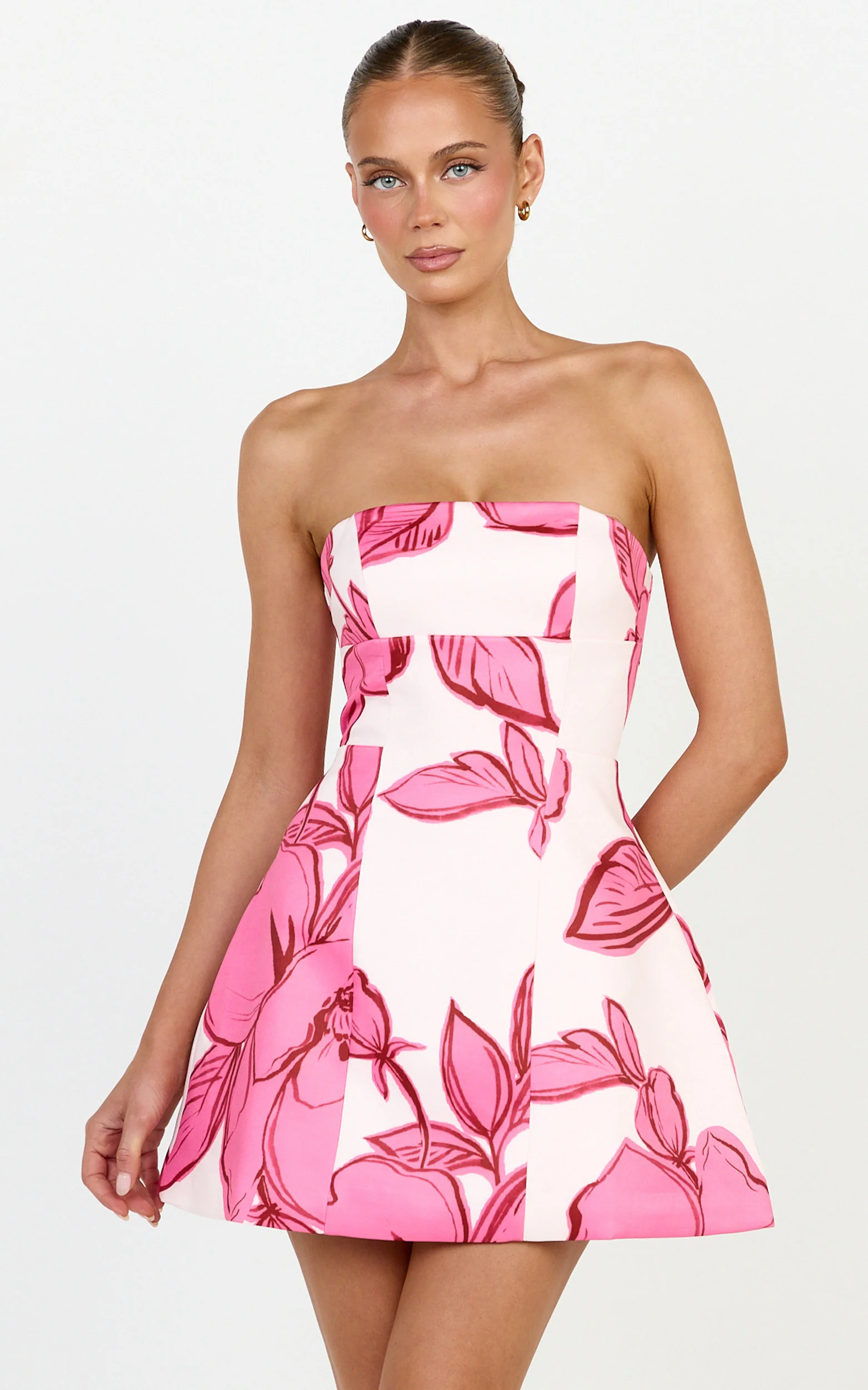 Catharine Mini Dress - Strapless A Line Dress in Rustic Floral