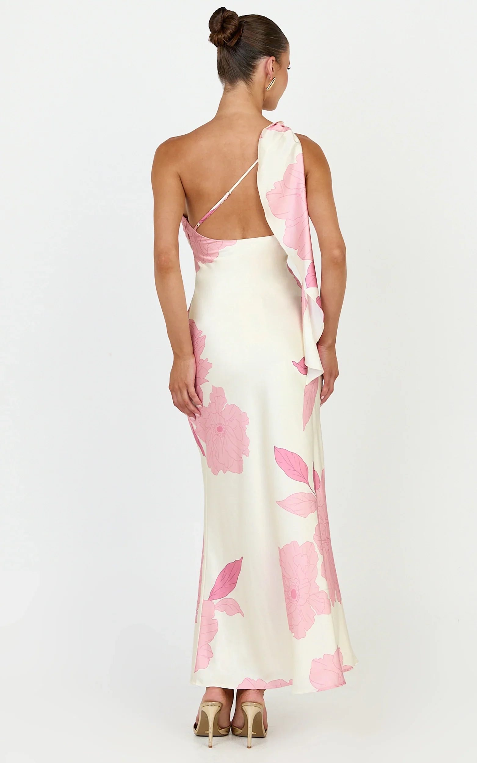 Eve Midi Dress - One Shoulder Slip Dress in Butter Floral