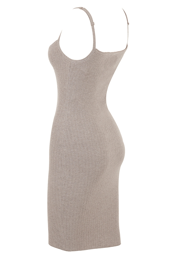 Beige Cashmere Knit Midi Dress