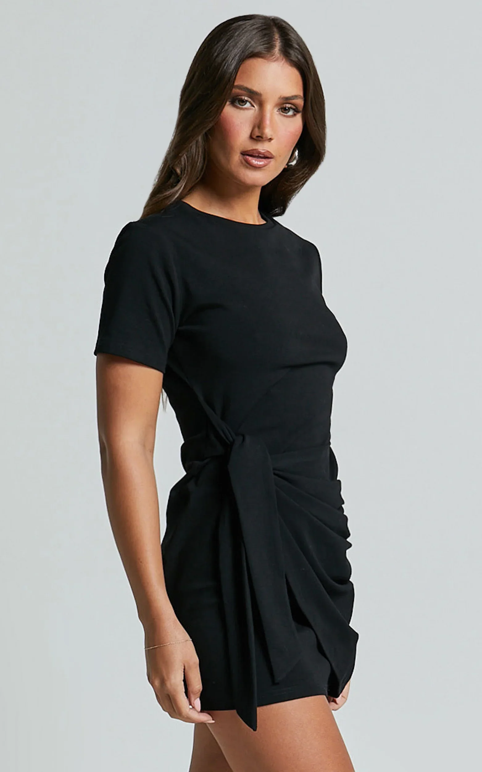 Candace Mini Dress - Faux Wrap Shift Dress in Black