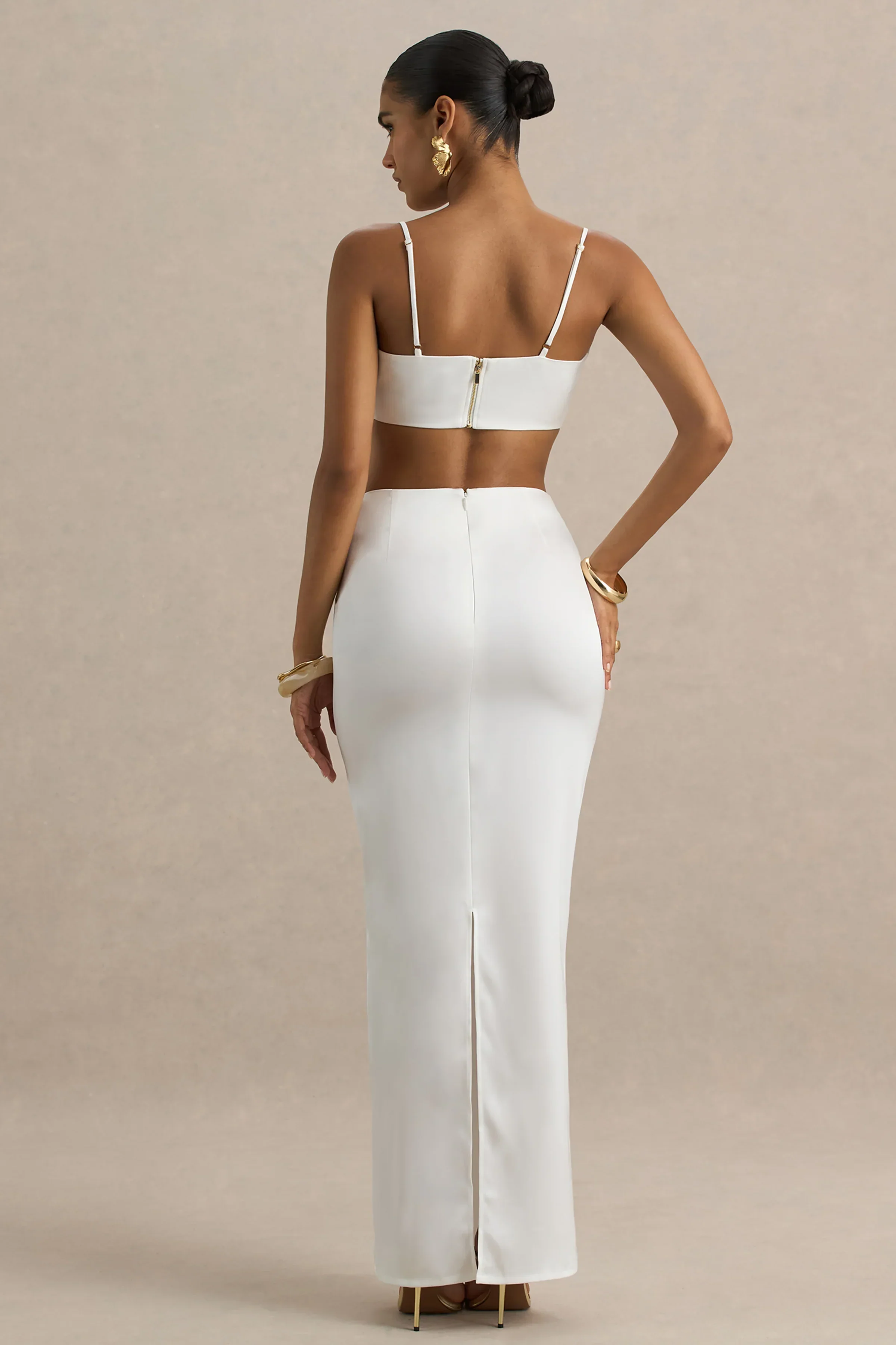 Rosita | White Ruched Maxi Skirt