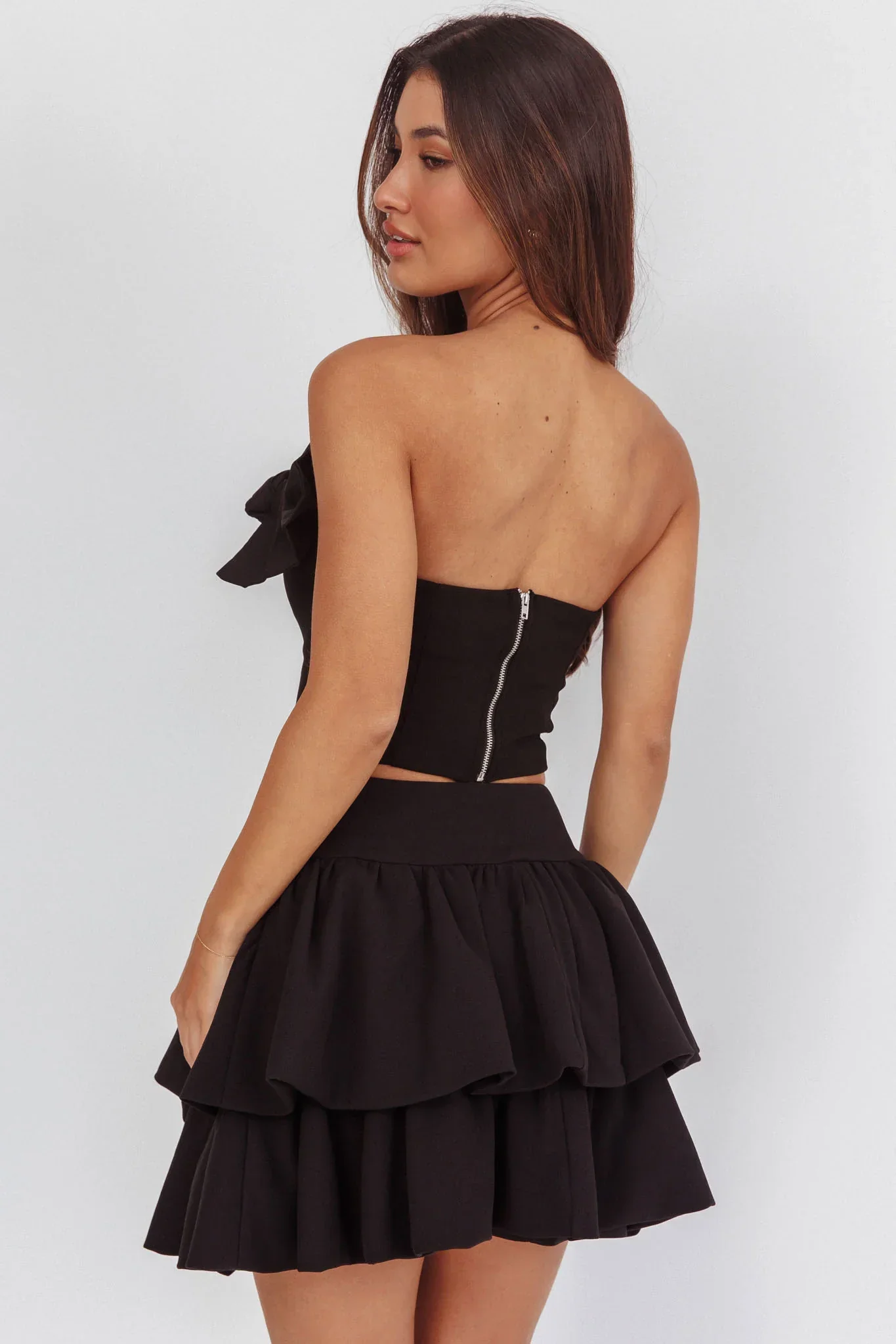Deisi Concertina Layered Ruffle Mini Skirt Black - FASHION NOB