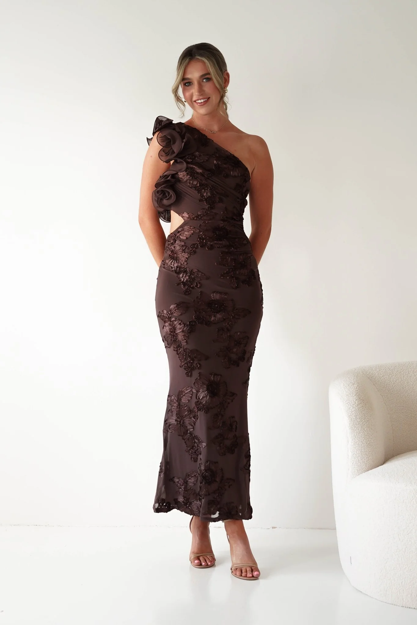 Sydney Bodycon Maxi Dress | Brown Textured