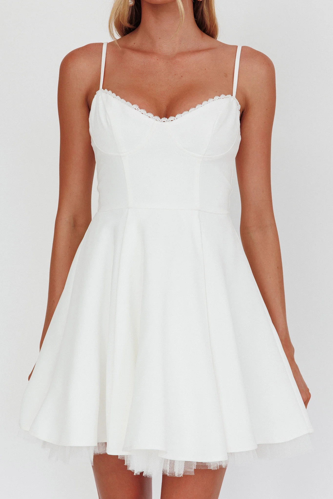 Scully Frill Trim A-Line Mini Dress White - luluinthesky