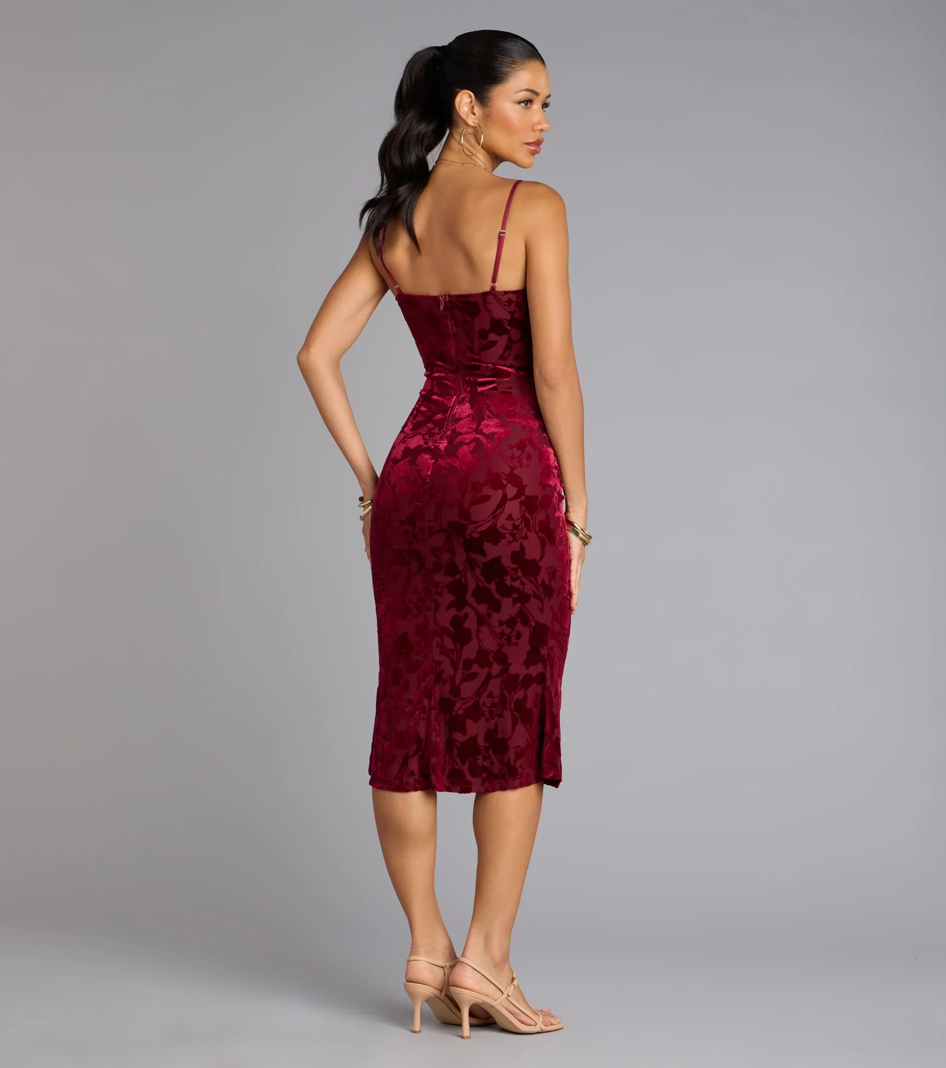 Oh-So-Chic Floral Velvet Burnout Midi Dress