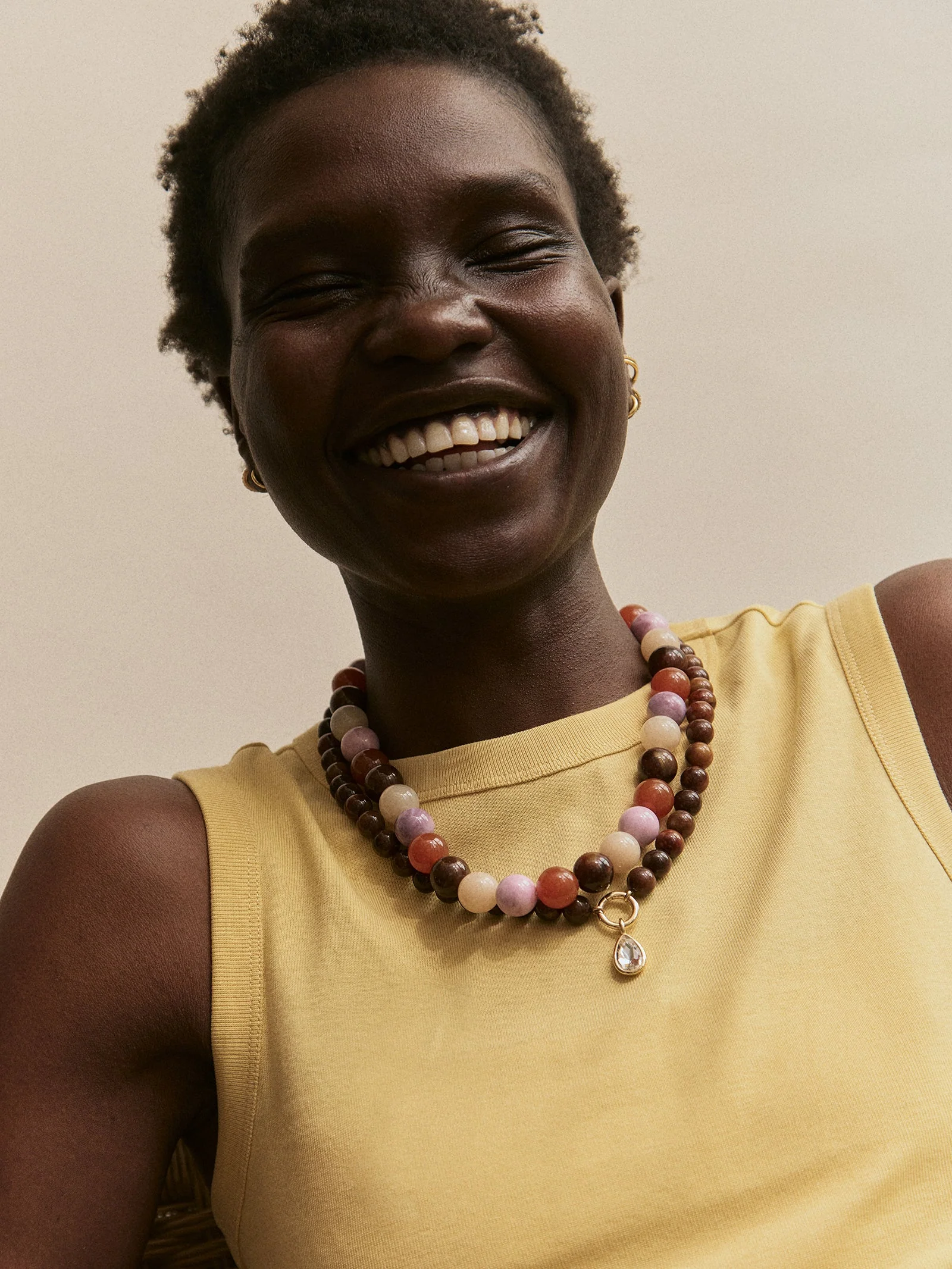 Mini Jane Beaded Necklace - Brown Multi Bead