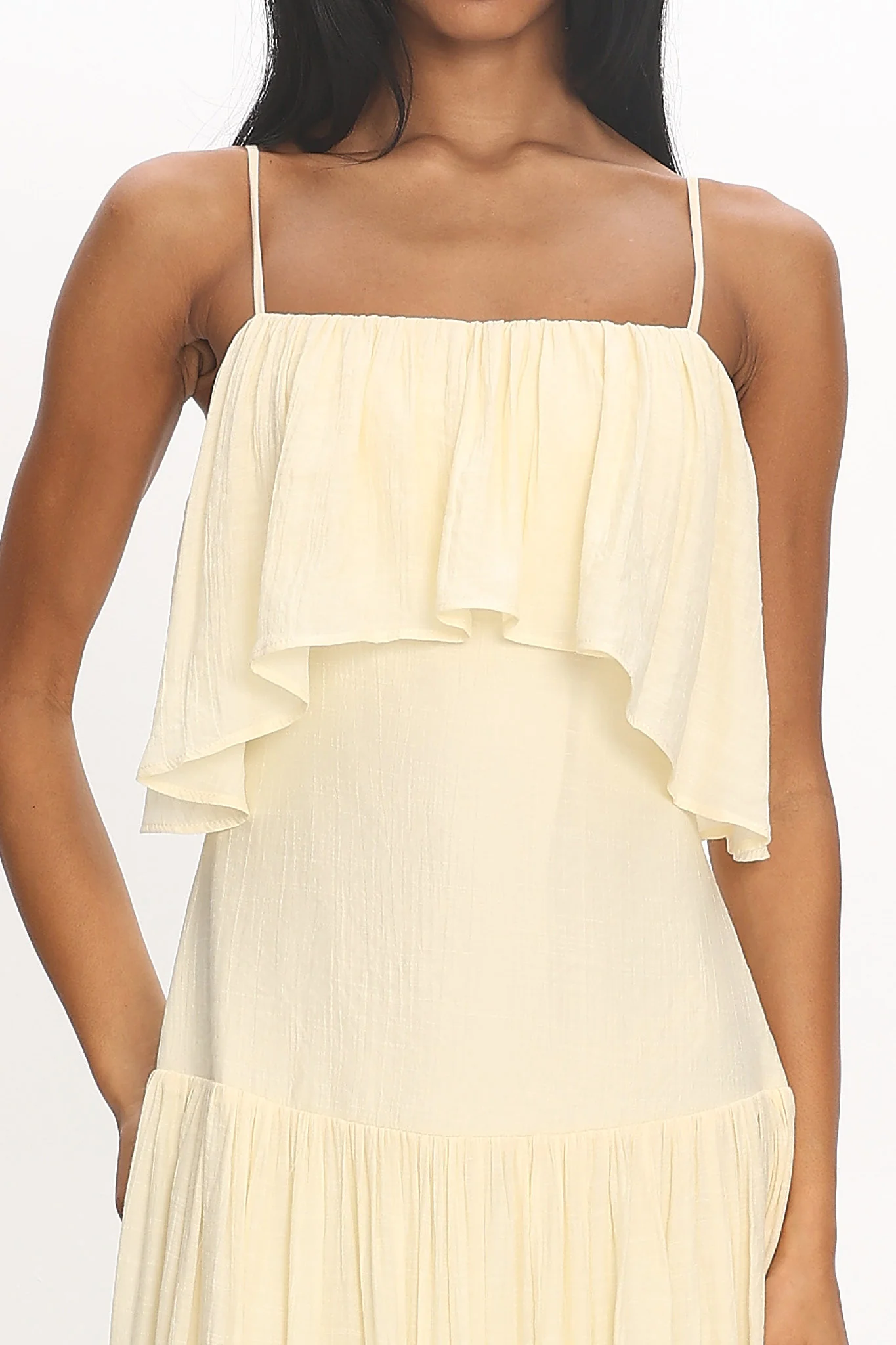 Eros Ruffle Maxi Dress Cream - luluinthesky