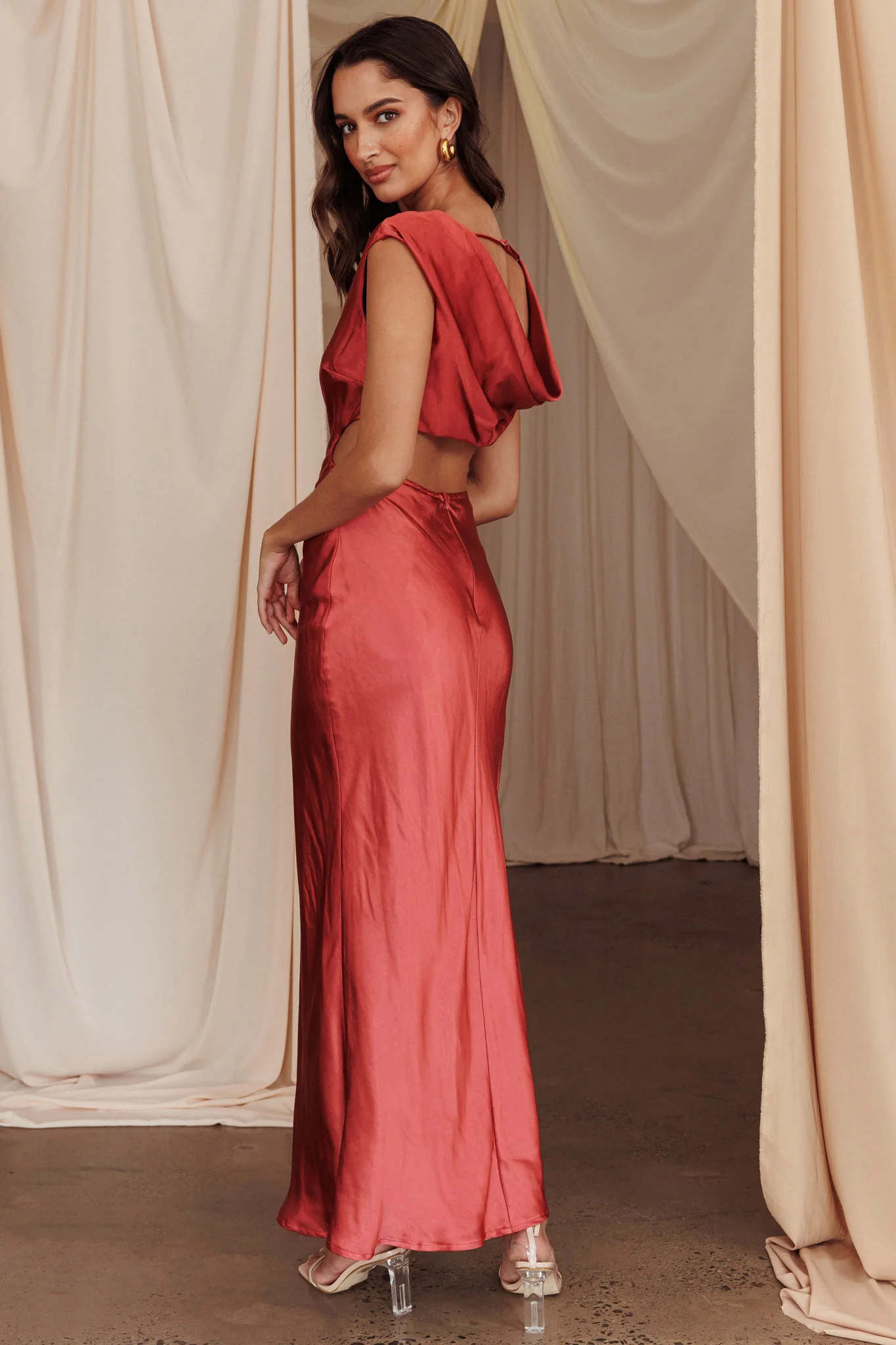 Starlight Sonata Cut-Out Cowl Back Maxi Dress Autumn