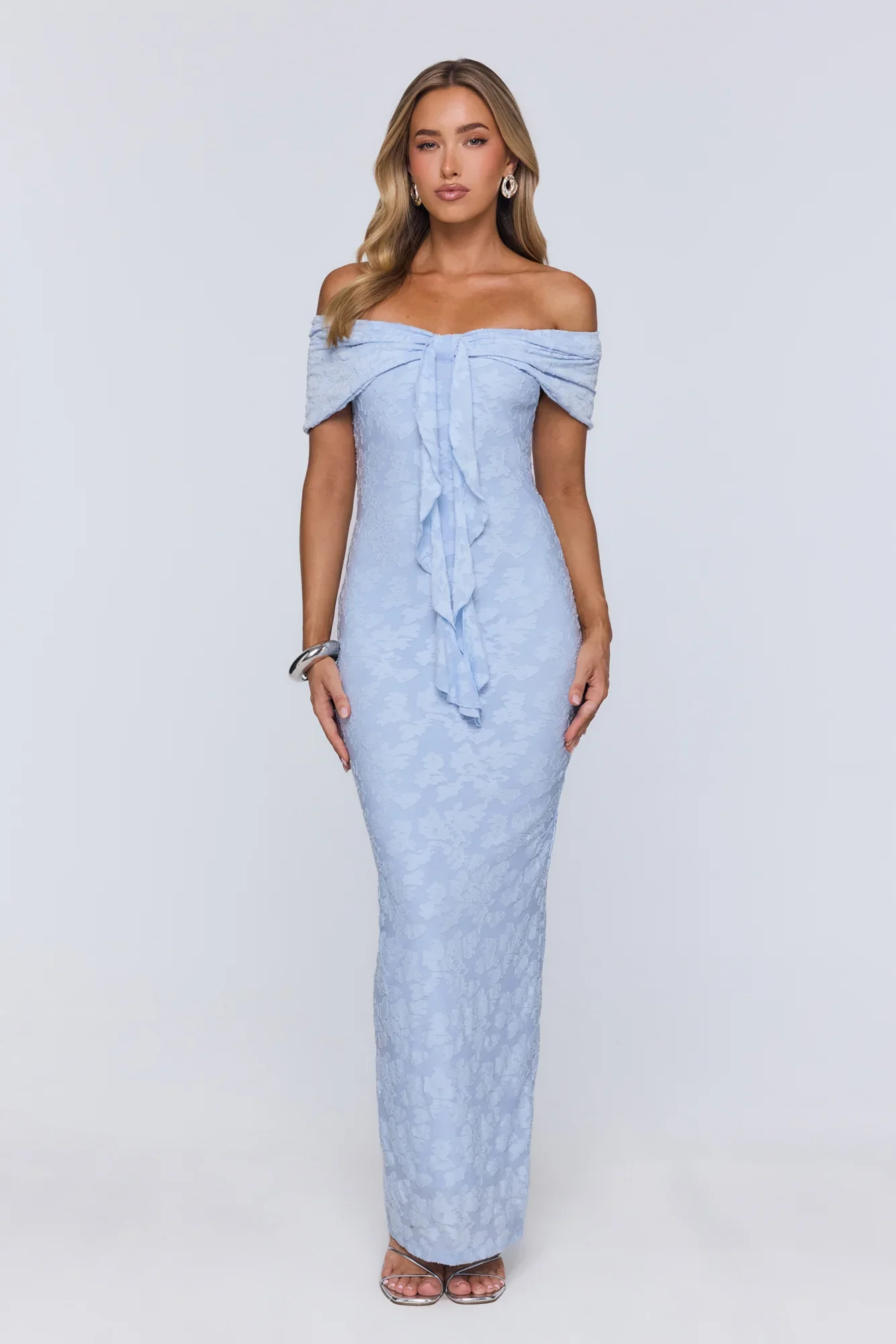 Sunshine Pop Off Shoulder Maxi Dress Blue