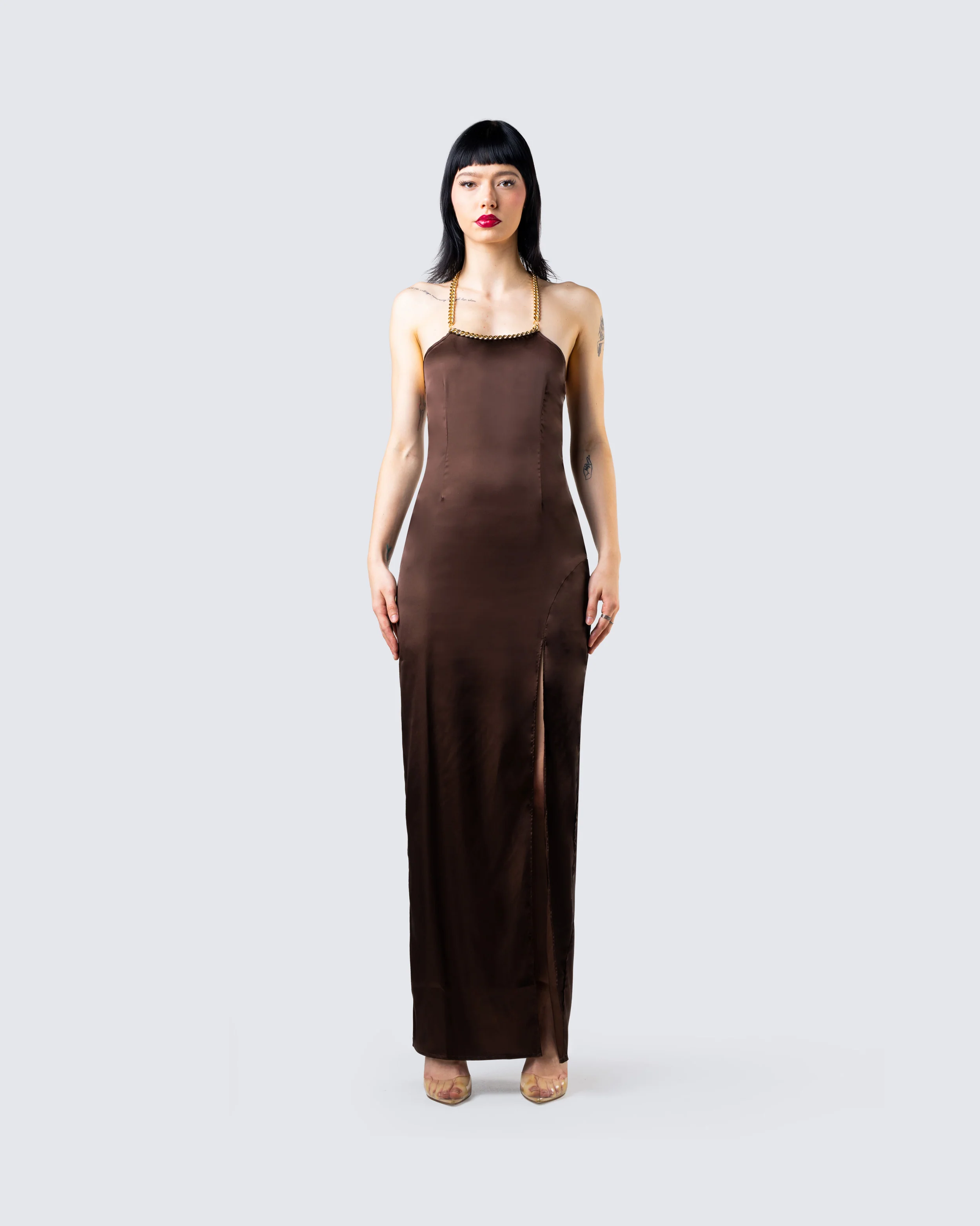 Claude Brown Satin Gown