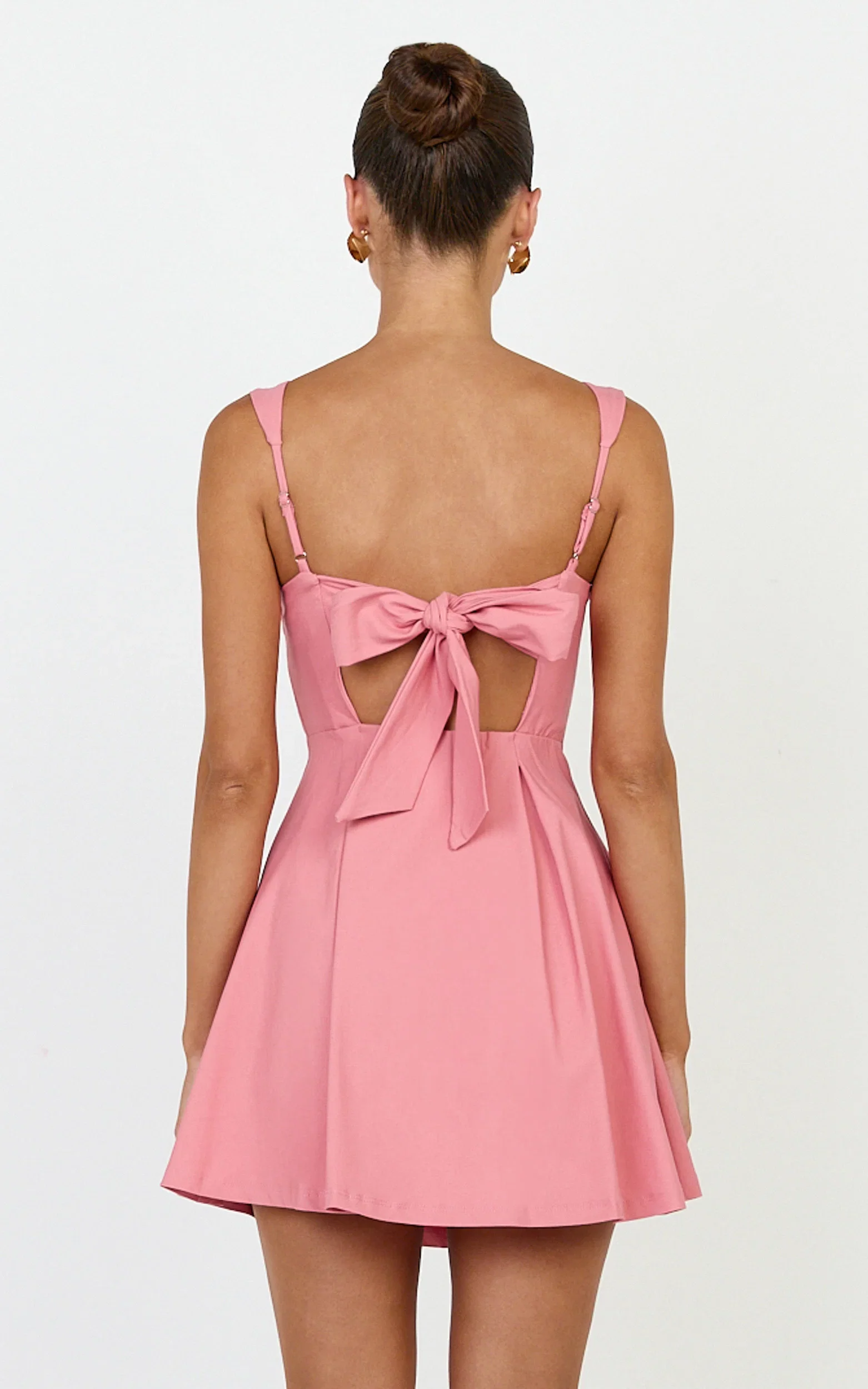 Ida Mini Dress - Wide Strap Straight Neck  Bow Back Dress in Pink