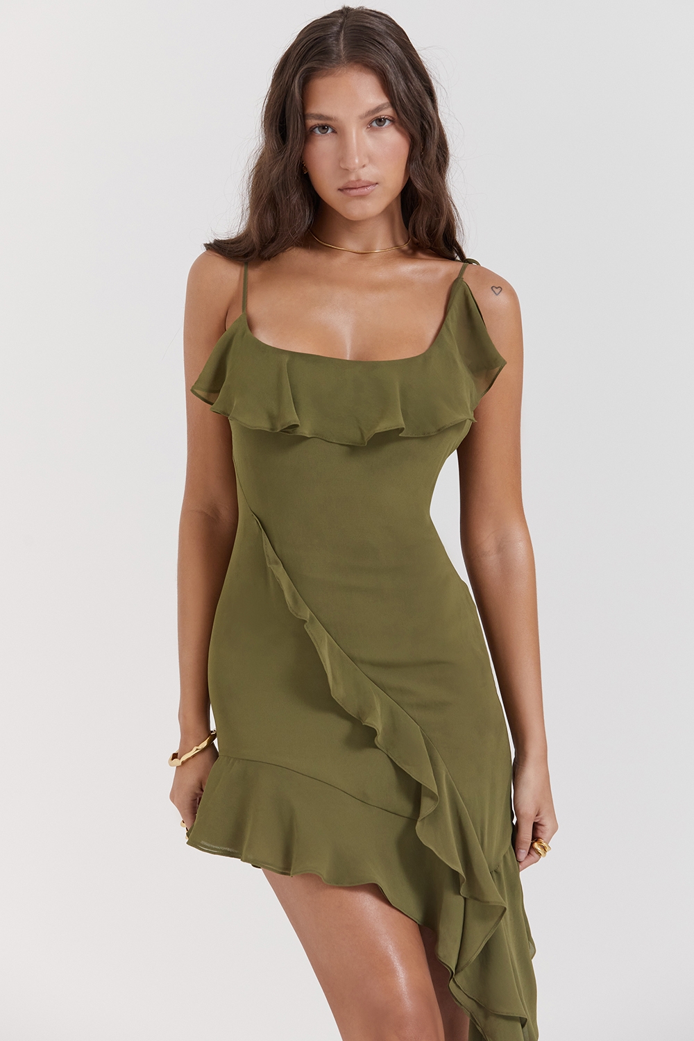 Olive Ruffle Mini Dress