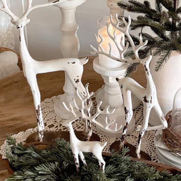 Handcrafted White Merry Reindeer, Set of 3