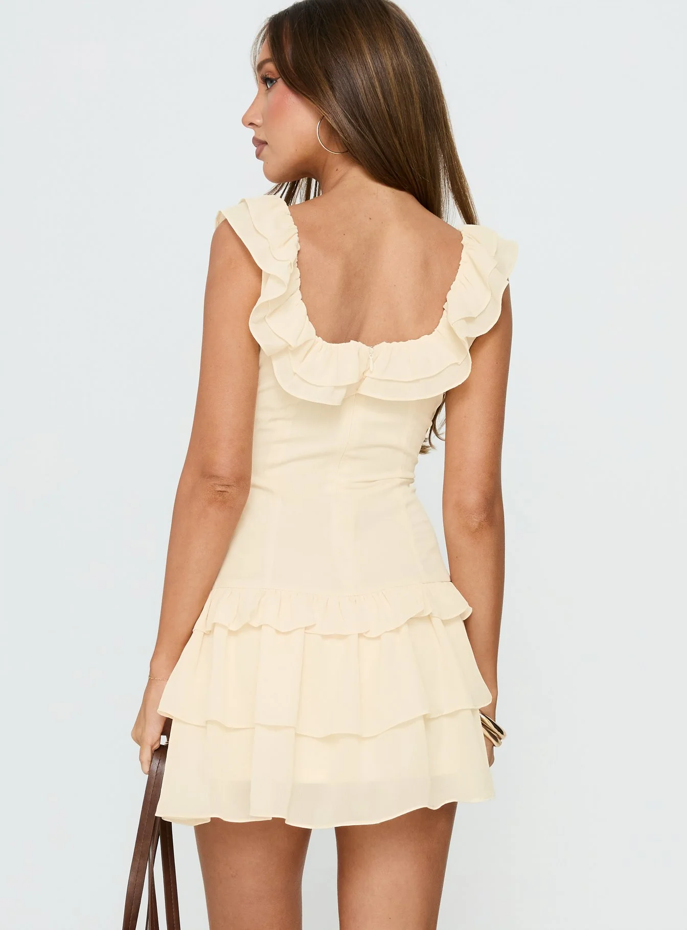 Fawnia Frill Ruched Mini Dress Cream