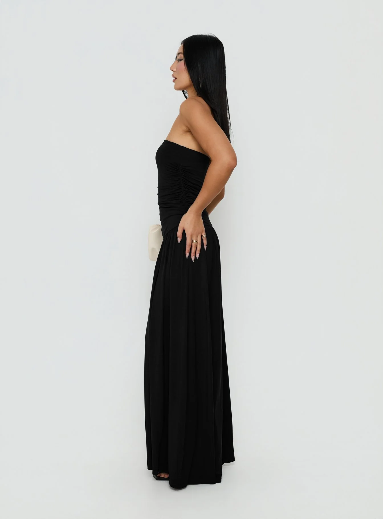 Adalisa Strapless Ruched Maxi Dress Black