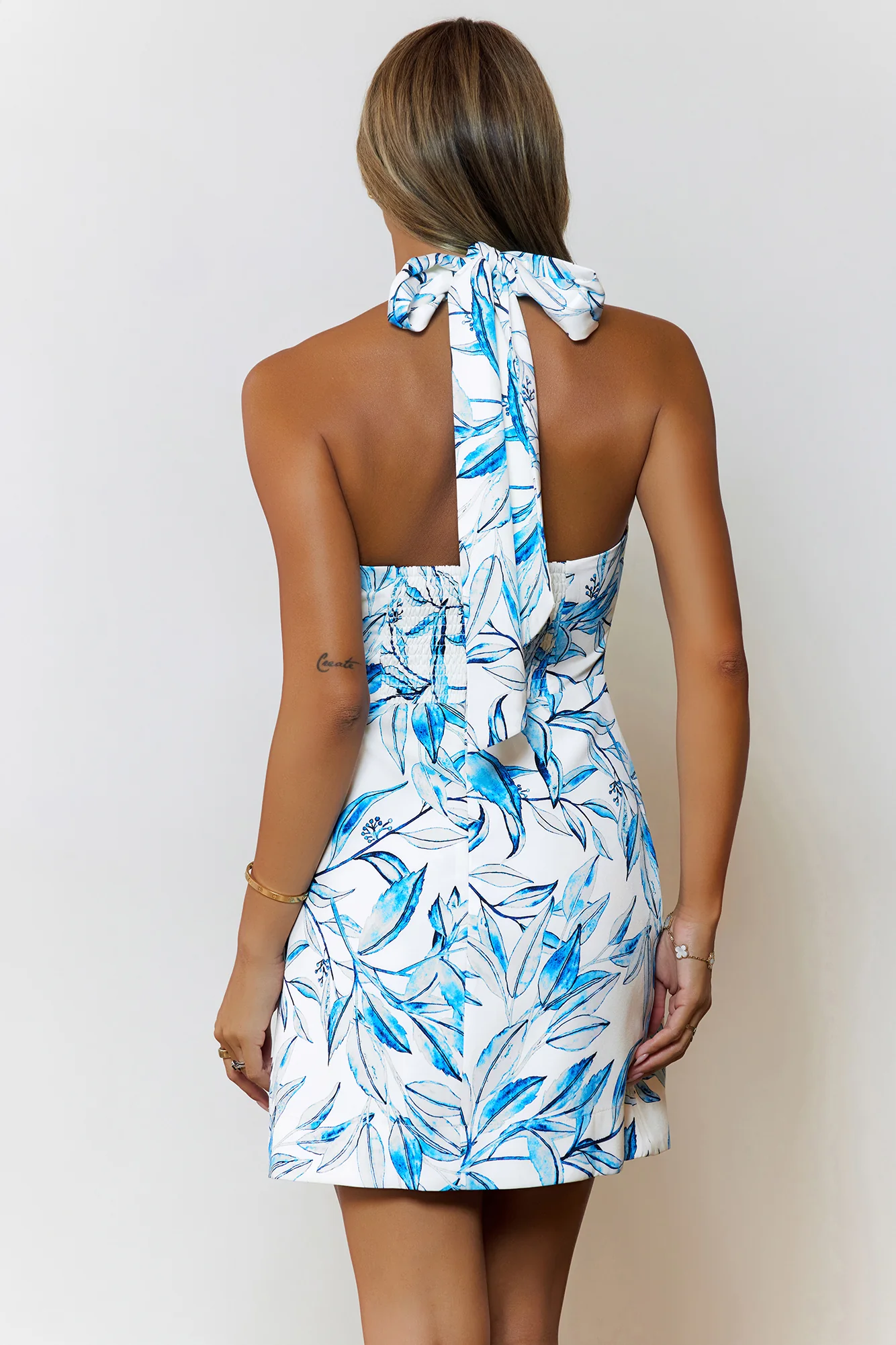 Island Bloom Halter Mini Dress Blue - luluinthesky