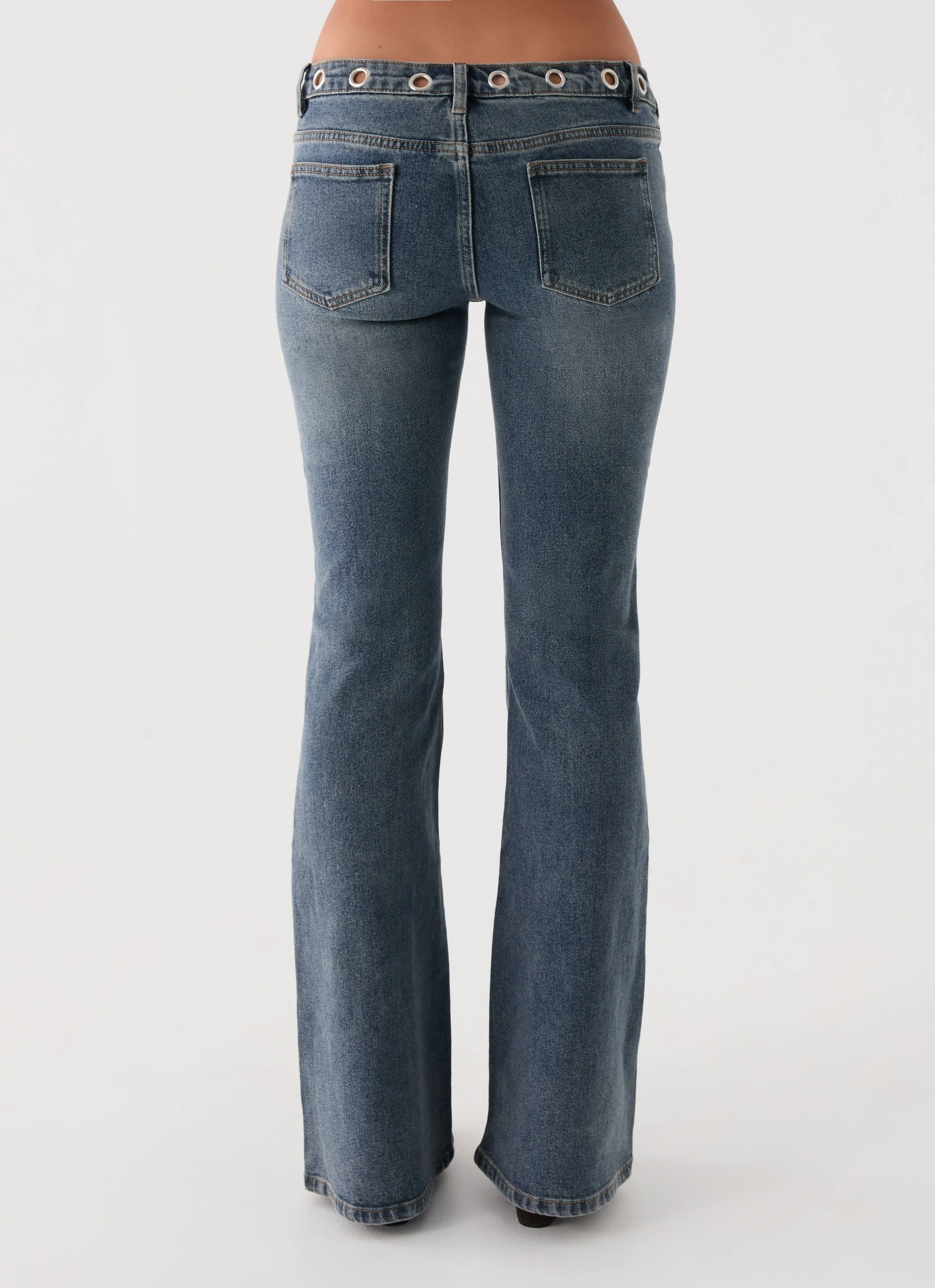 Carson Low Rise Eyelet Jeans - Blue Wash