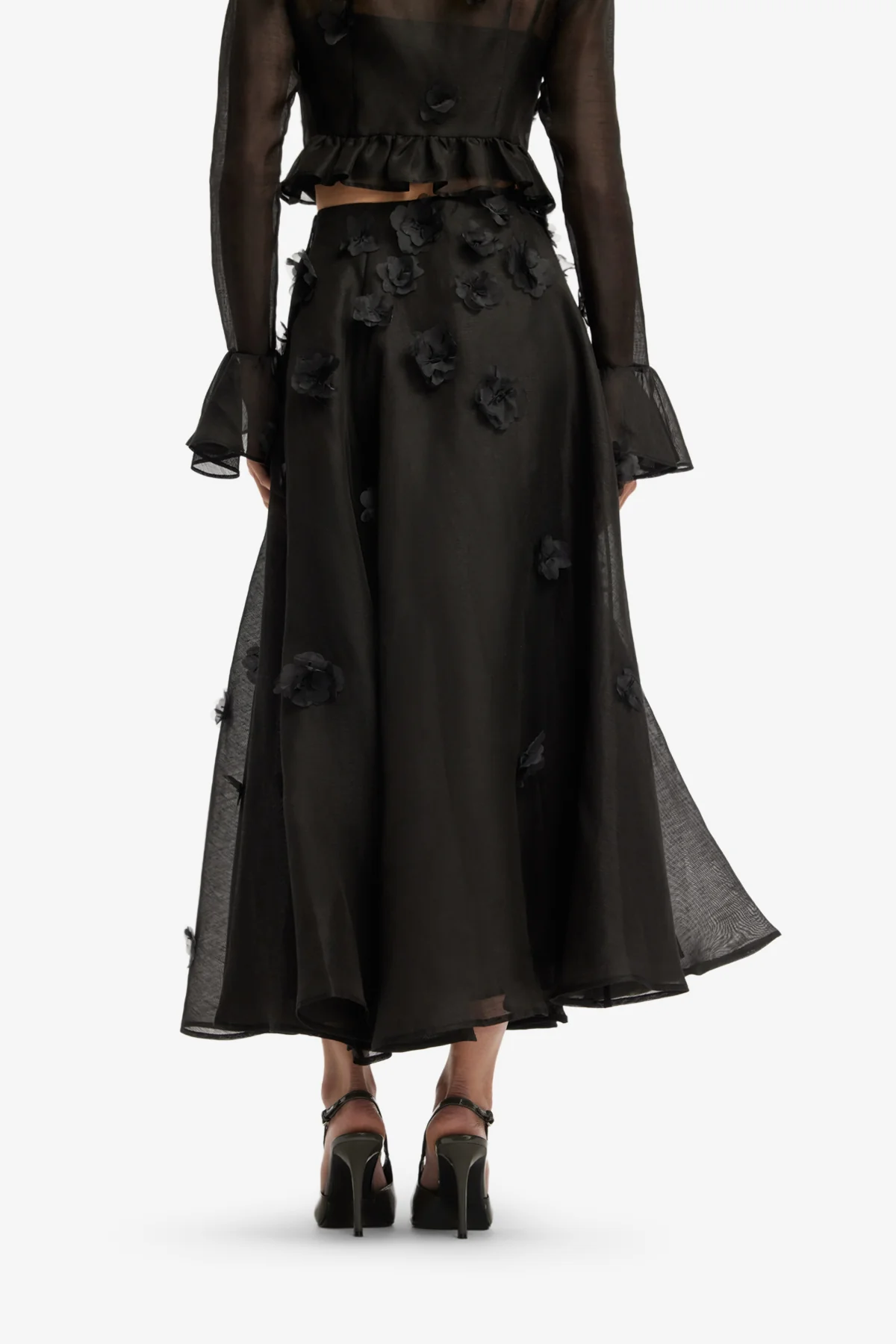 Leila Petal Midi Skirt - Ebony