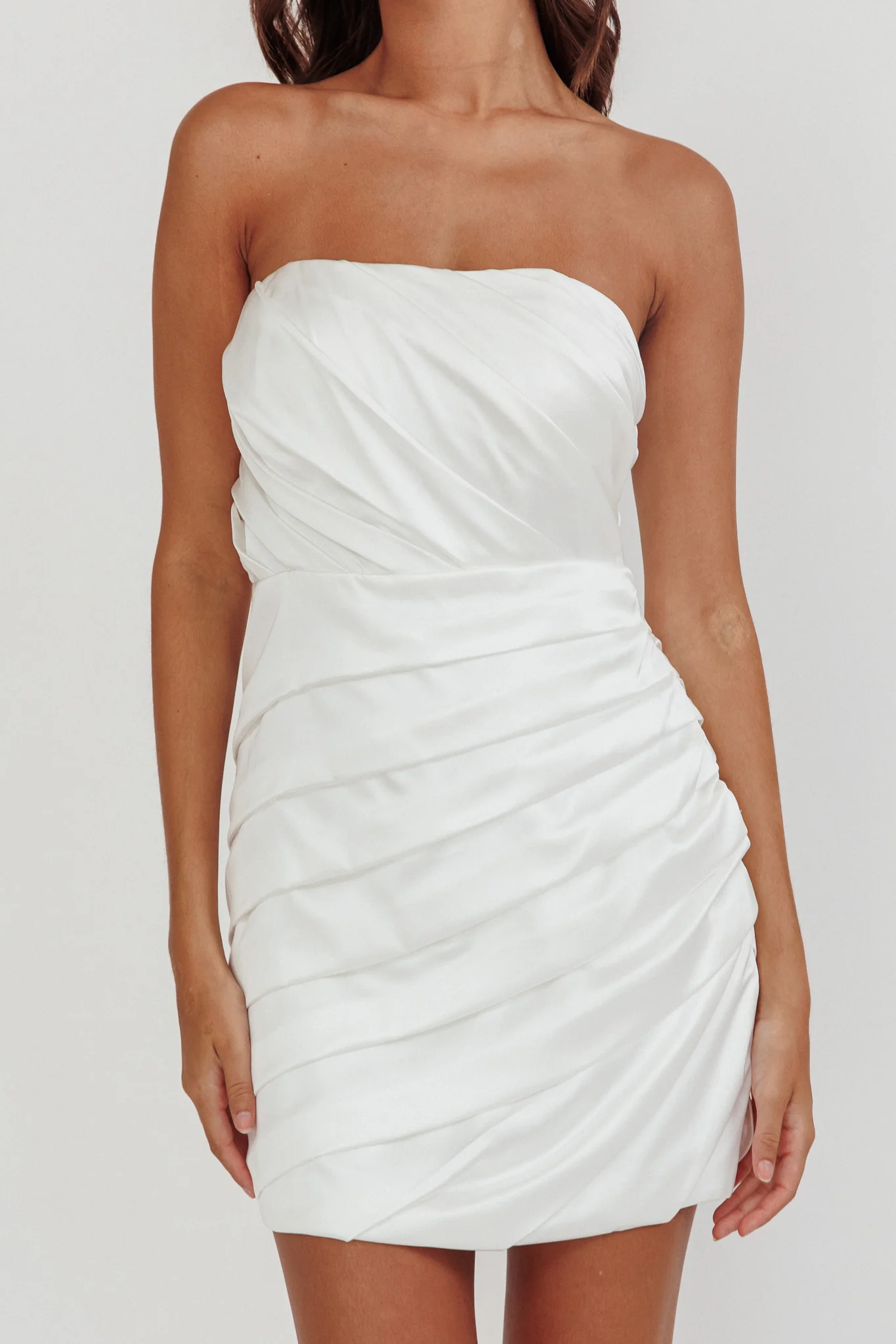 Boulevard Bliss Gathered Mini Dress Off White