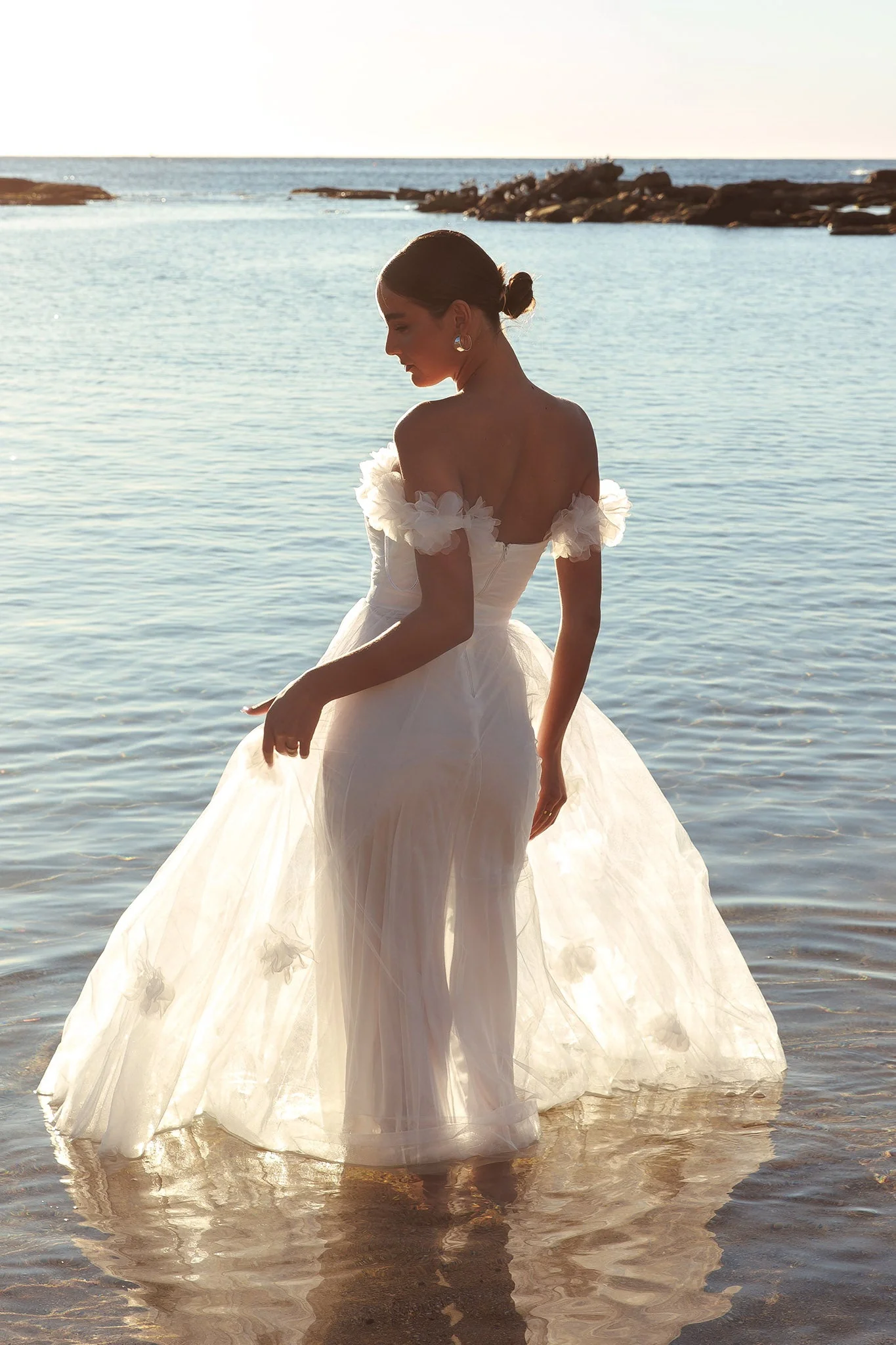 Good Things Tulle Rosette Maxi Dress Ivory