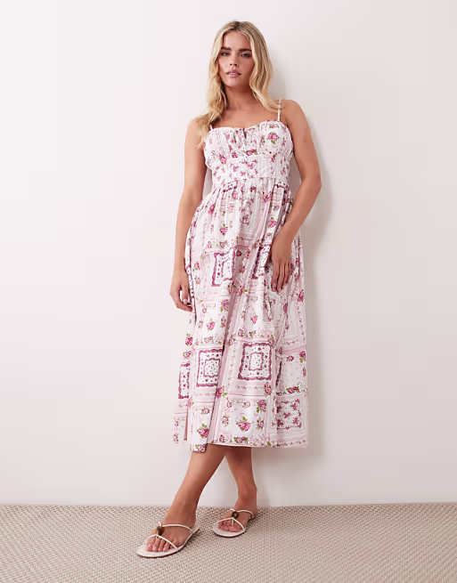 Miss Selfridge Petite corset maxi dress in tile print