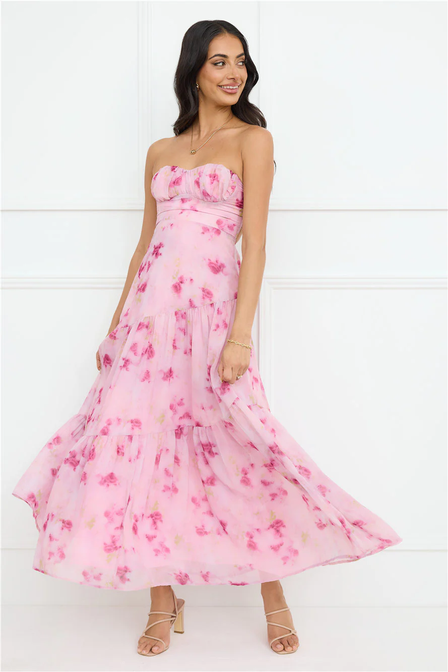 Lavender Mist Strapless Maxi Dress Pink
