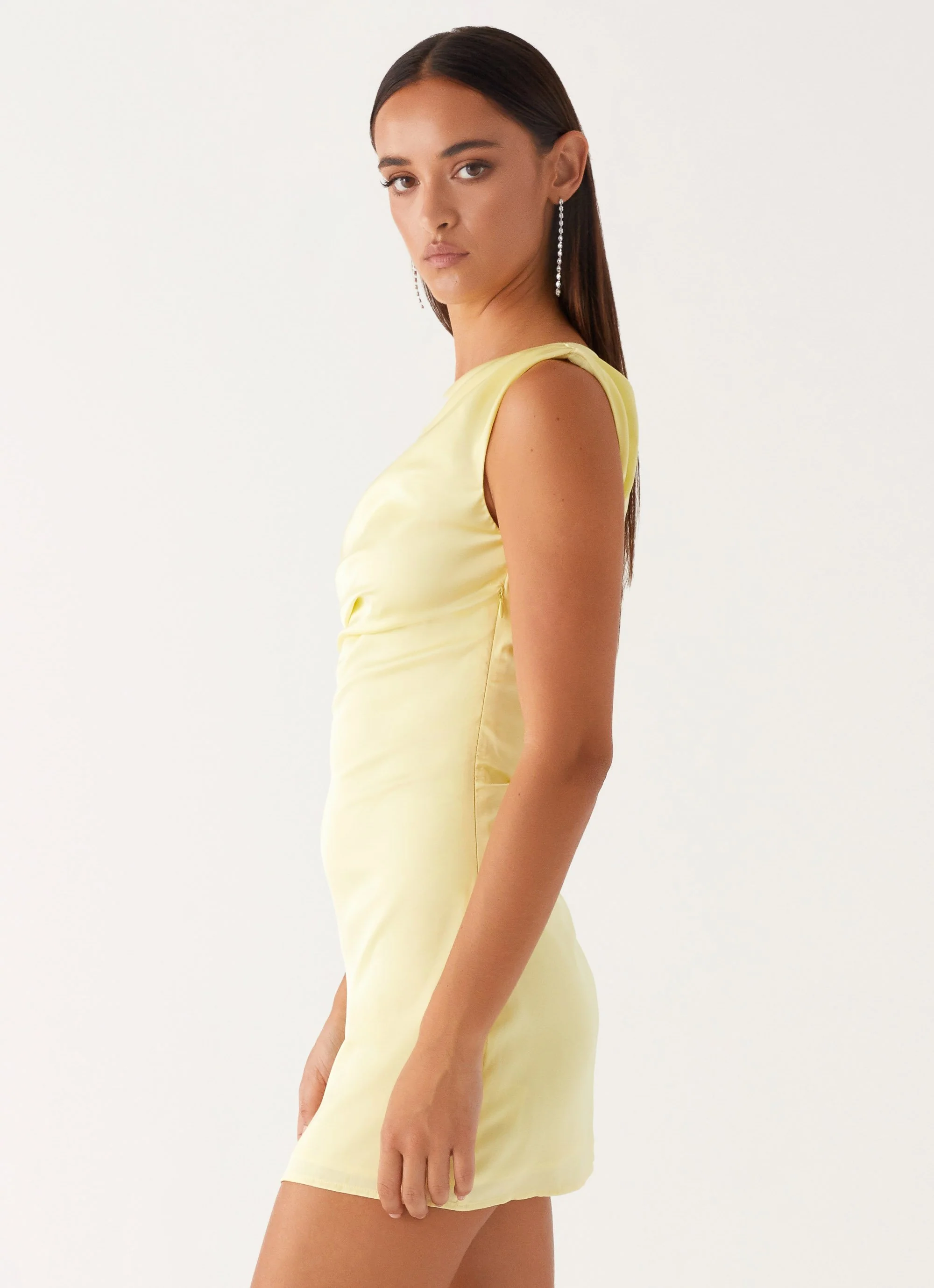Heart Of Glass Satin Mini Dress - Yellow - luluinthesky