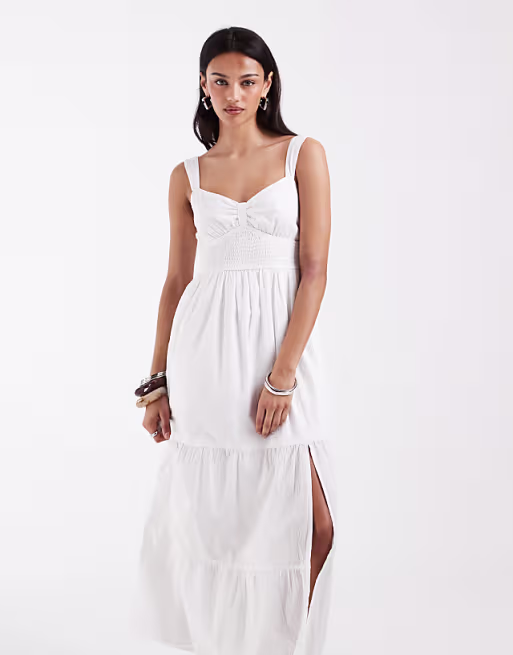 Hollister v neck strappy maxi dress with slit in white