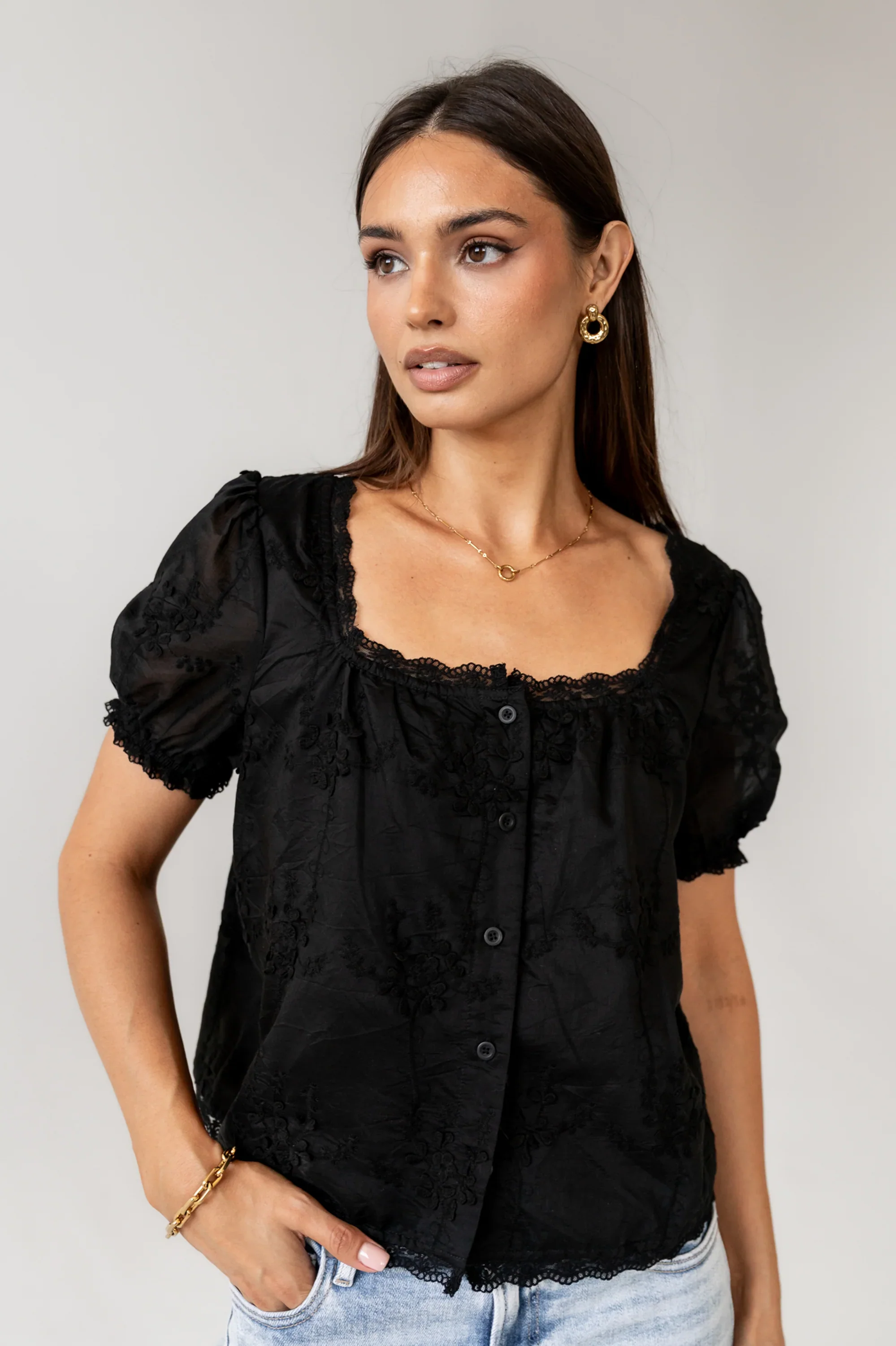 Hadley Embroidered Blouse in Black