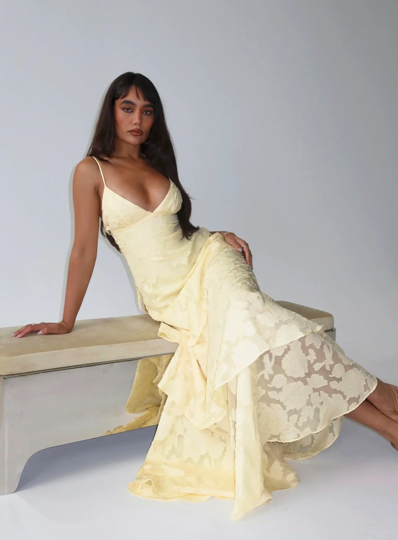 Lyricah Tiered Tie Back Maxi Dress Yellow