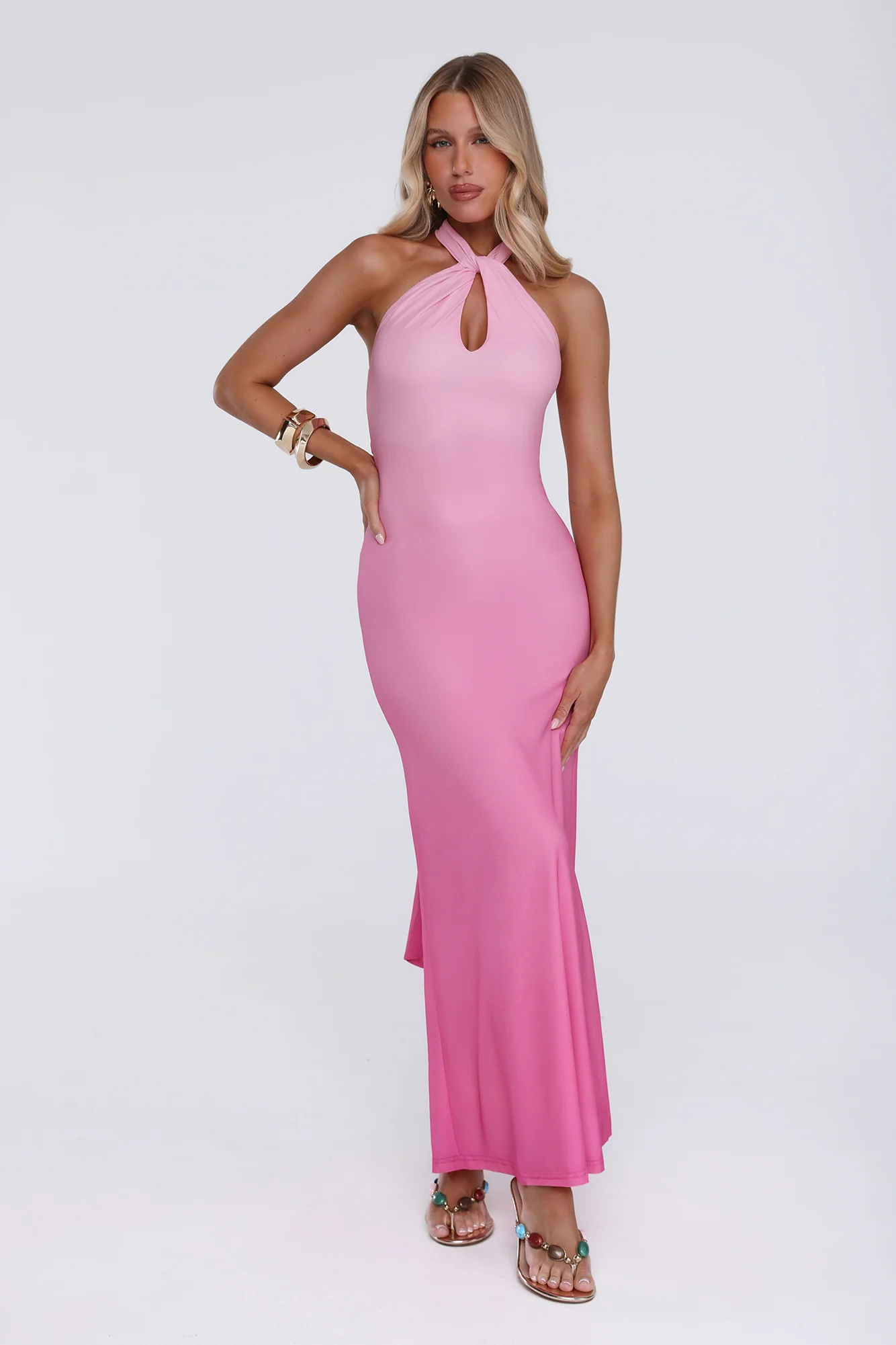 Chic Fix Halter Maxi Dress Pink