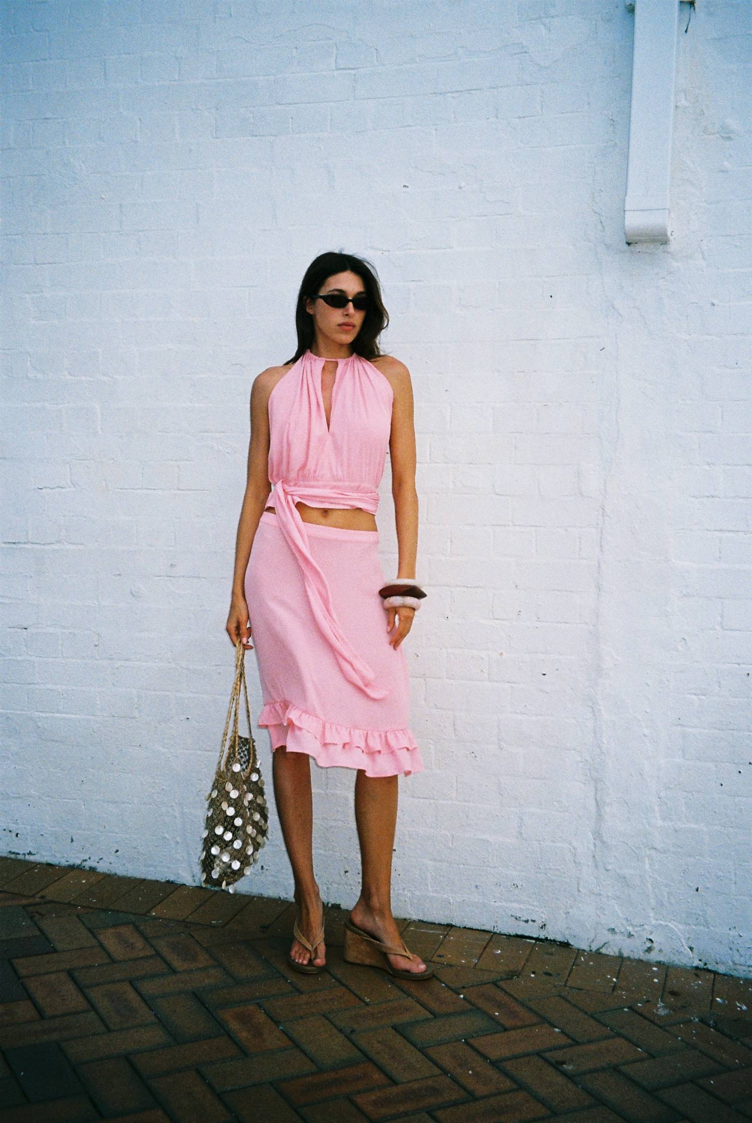 Draped Halter Top | Coral