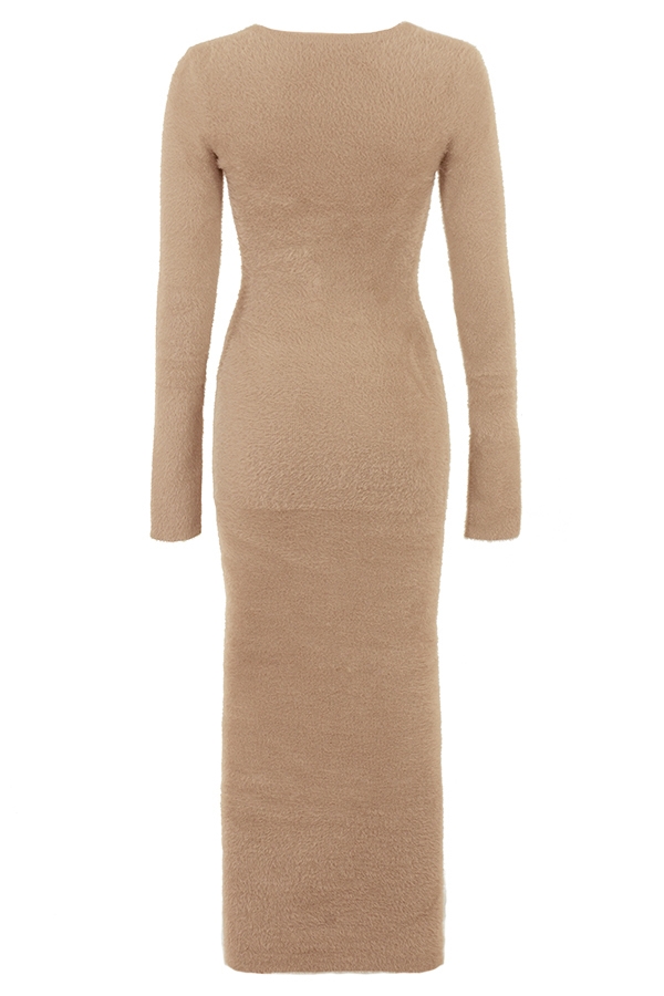 Camel Fuzzy Maxi Dress