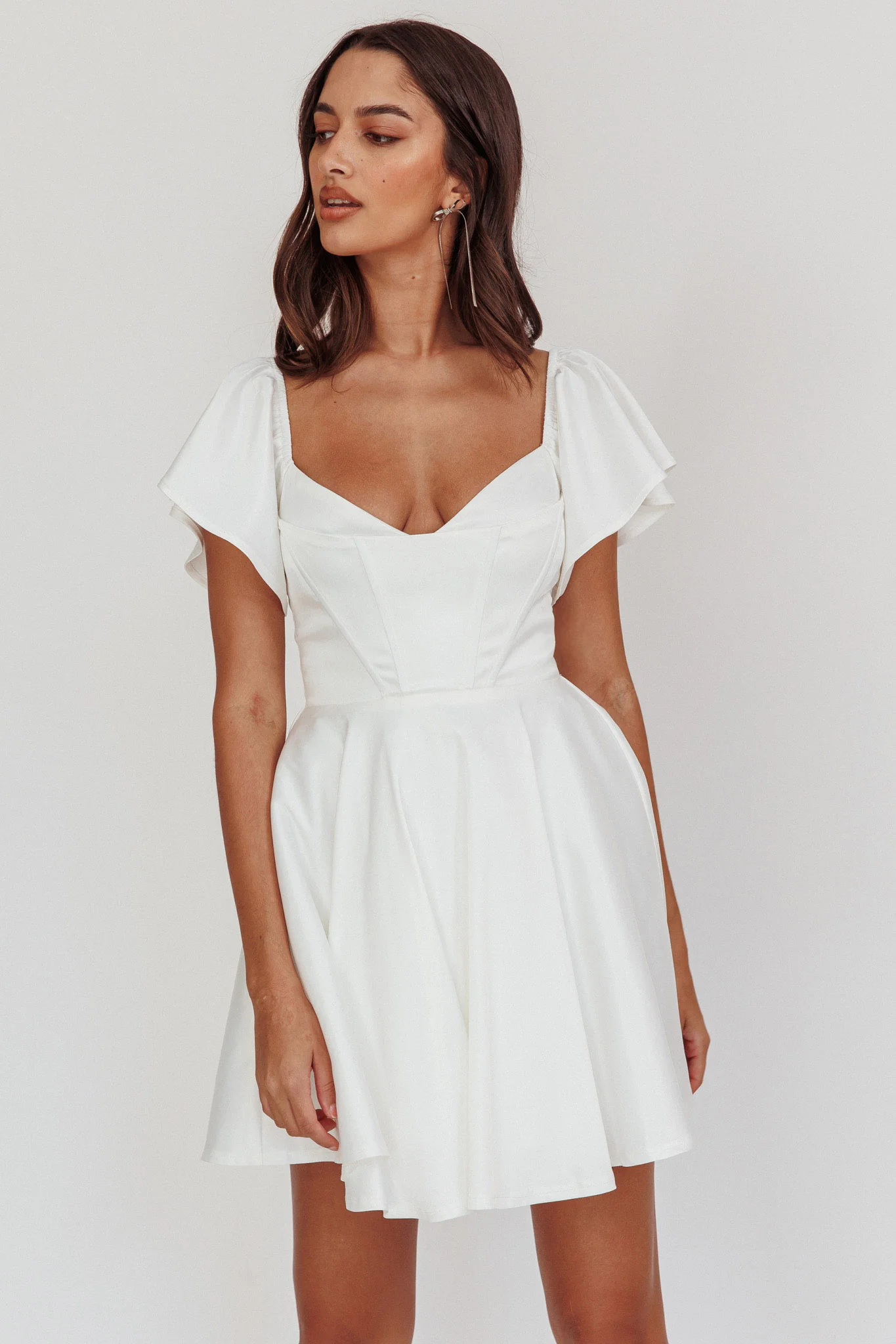 Tamelia Flutter Sleeve Mini Dress White - luluinthesky