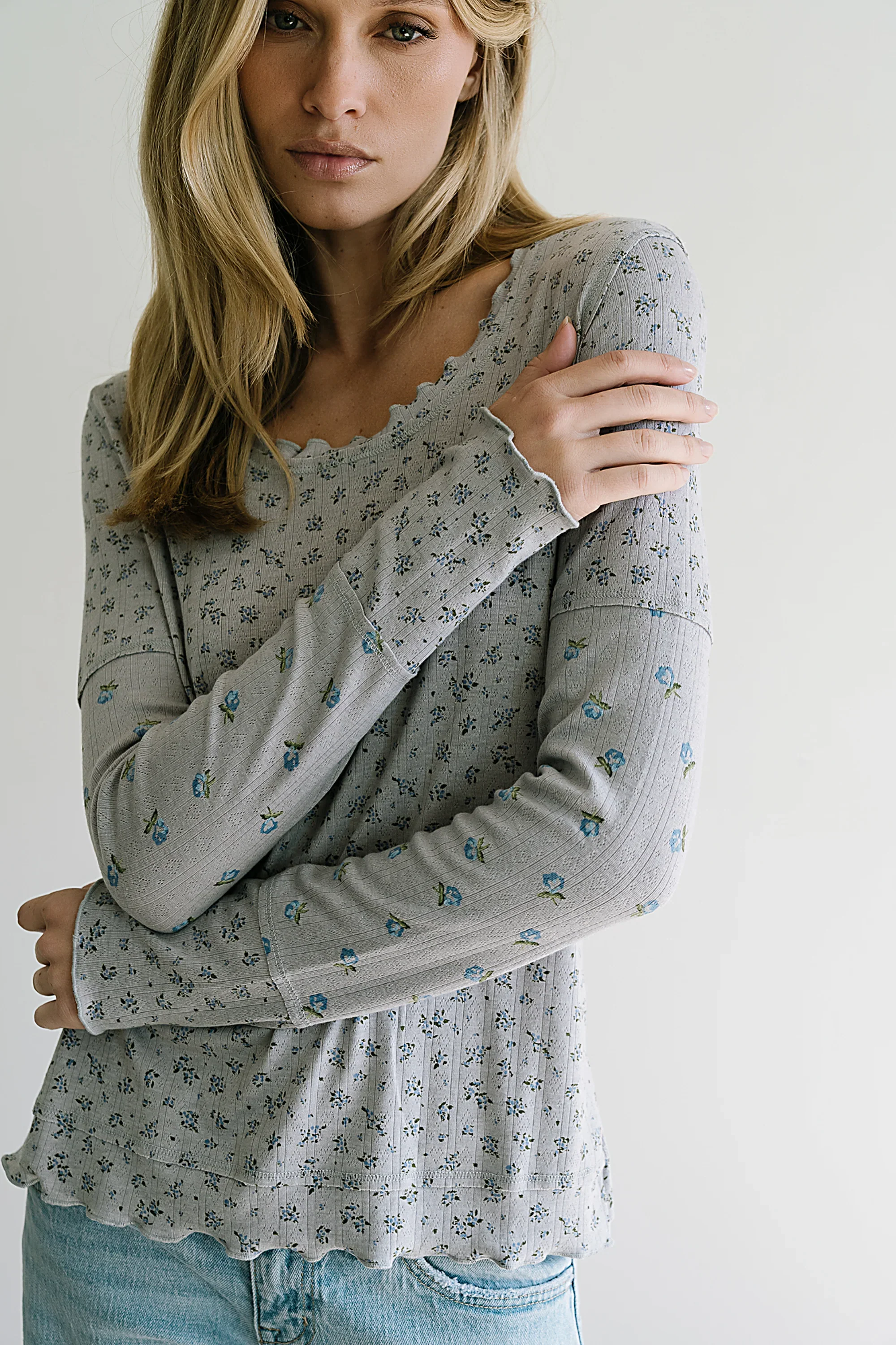 Mylo Floral Top in Heather Grey