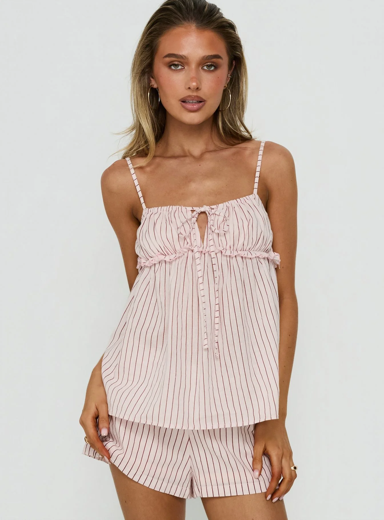 Harwin Gathered Bust Babydoll Top Pink Stripe
