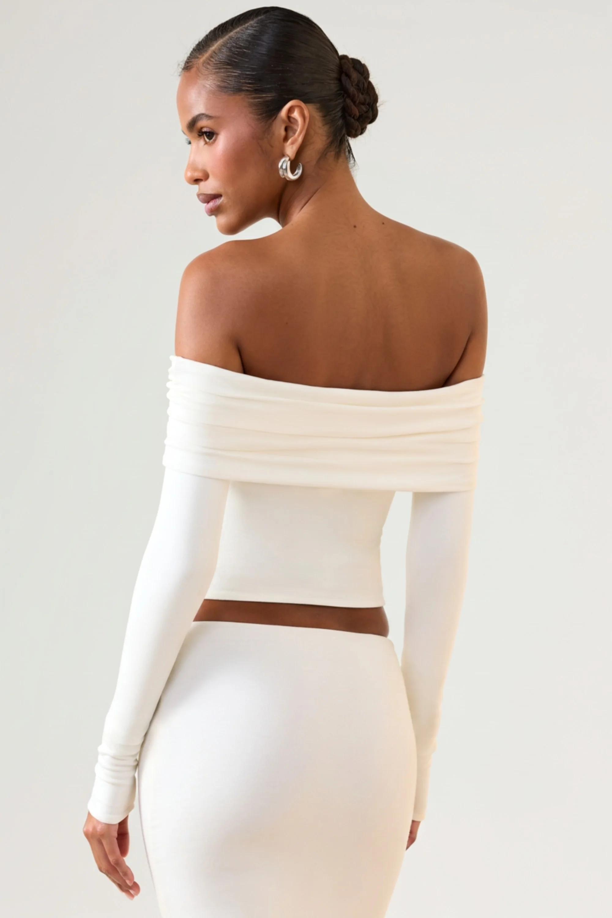 Modal Off-Shoulder Long-Sleeve Top in White