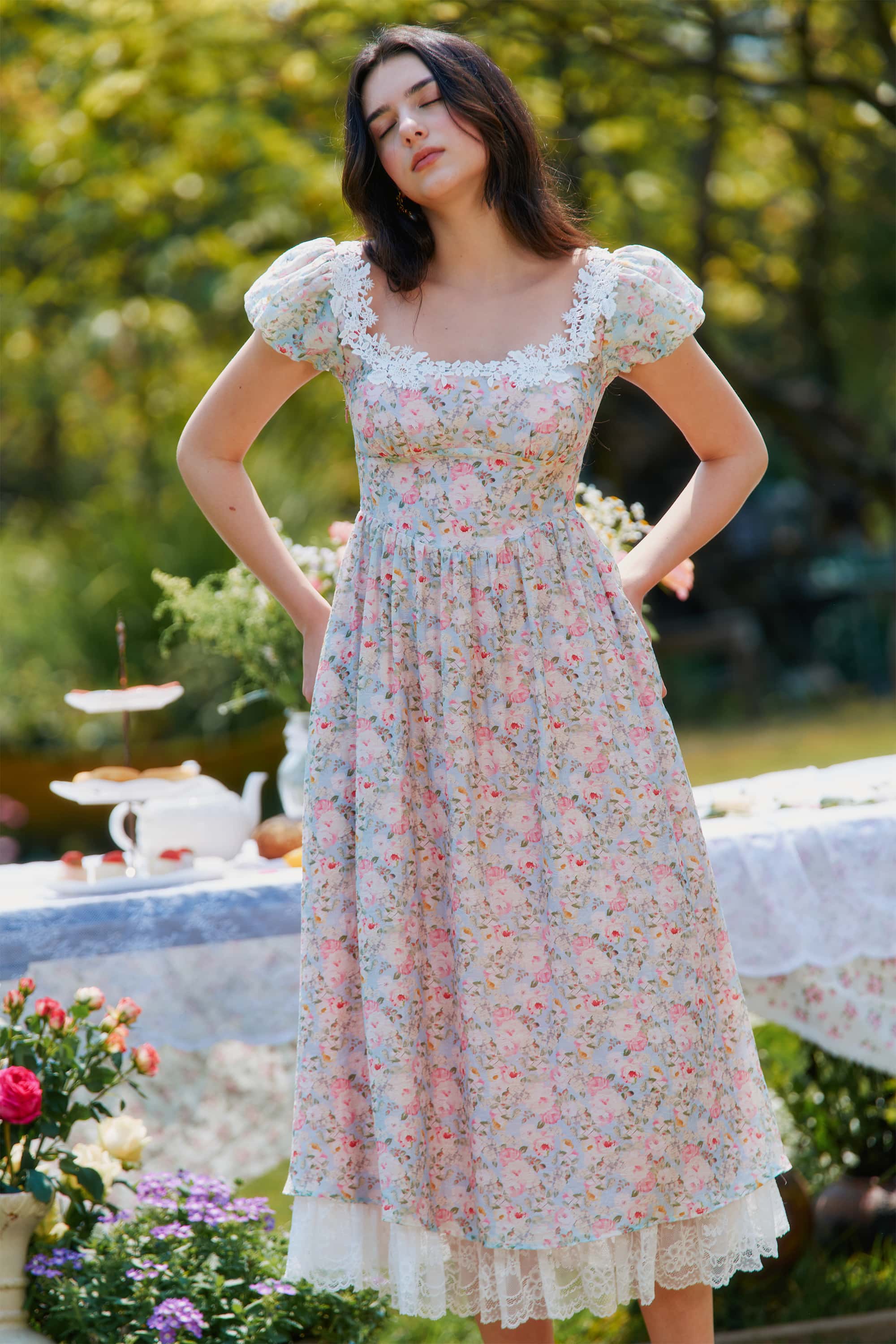 Mabel Floral Puff Sleeve Midi Dress