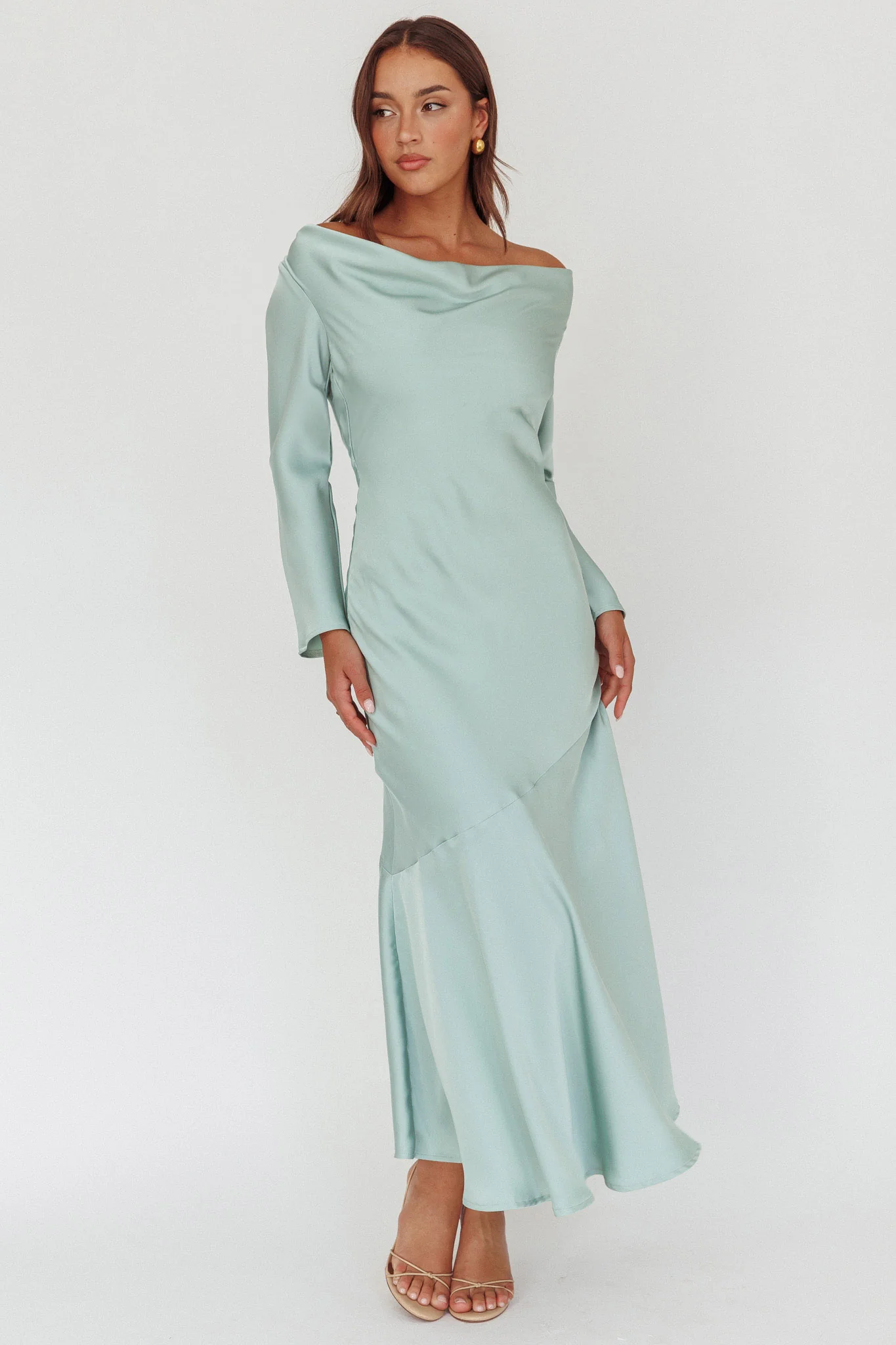 Cecilia Long Sleeve Drape Back Maxi Dress Sage - luluinthesky