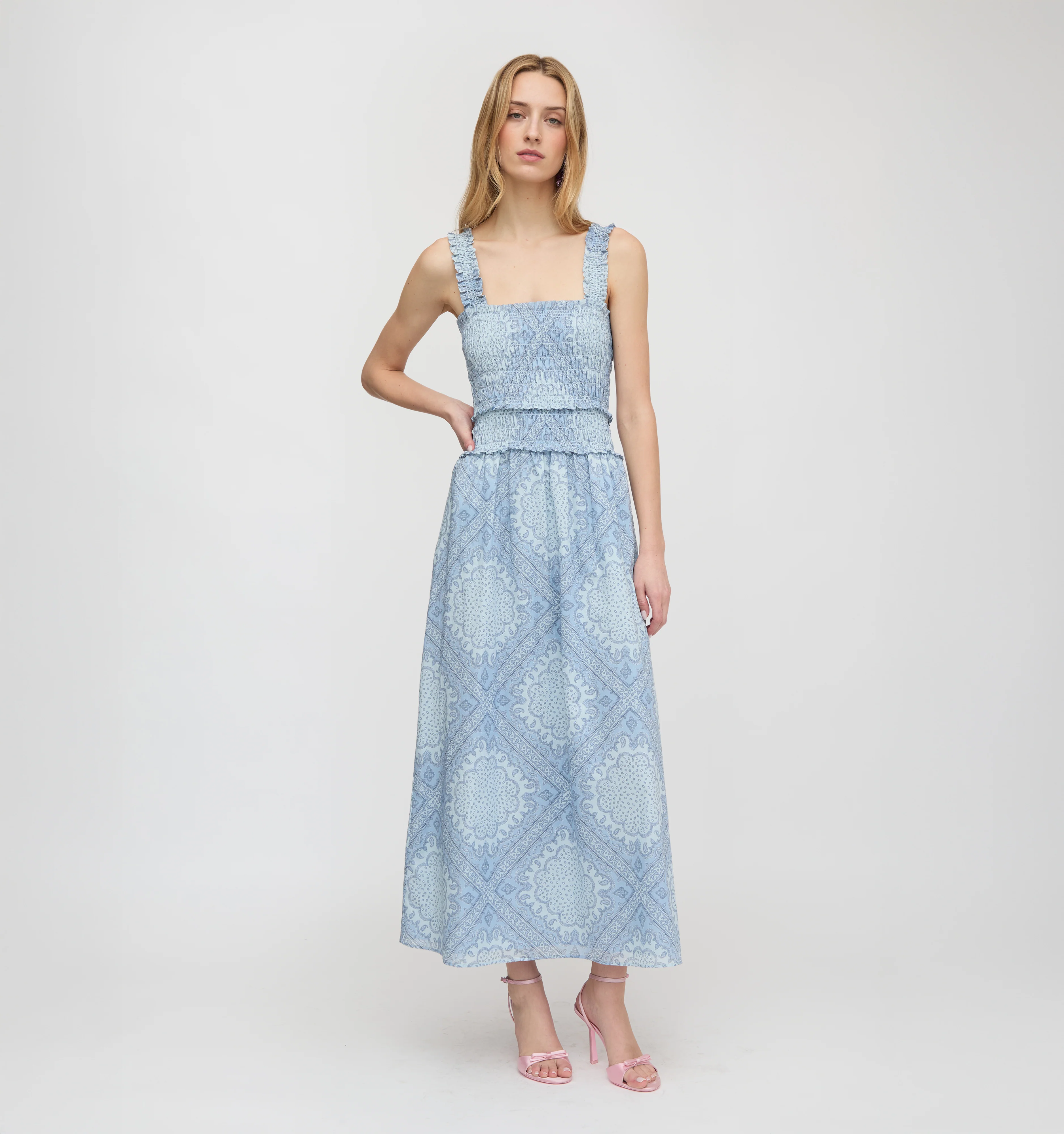 The Azalea Maxi Nap Dress - Dusty Blue Paisley Scarf