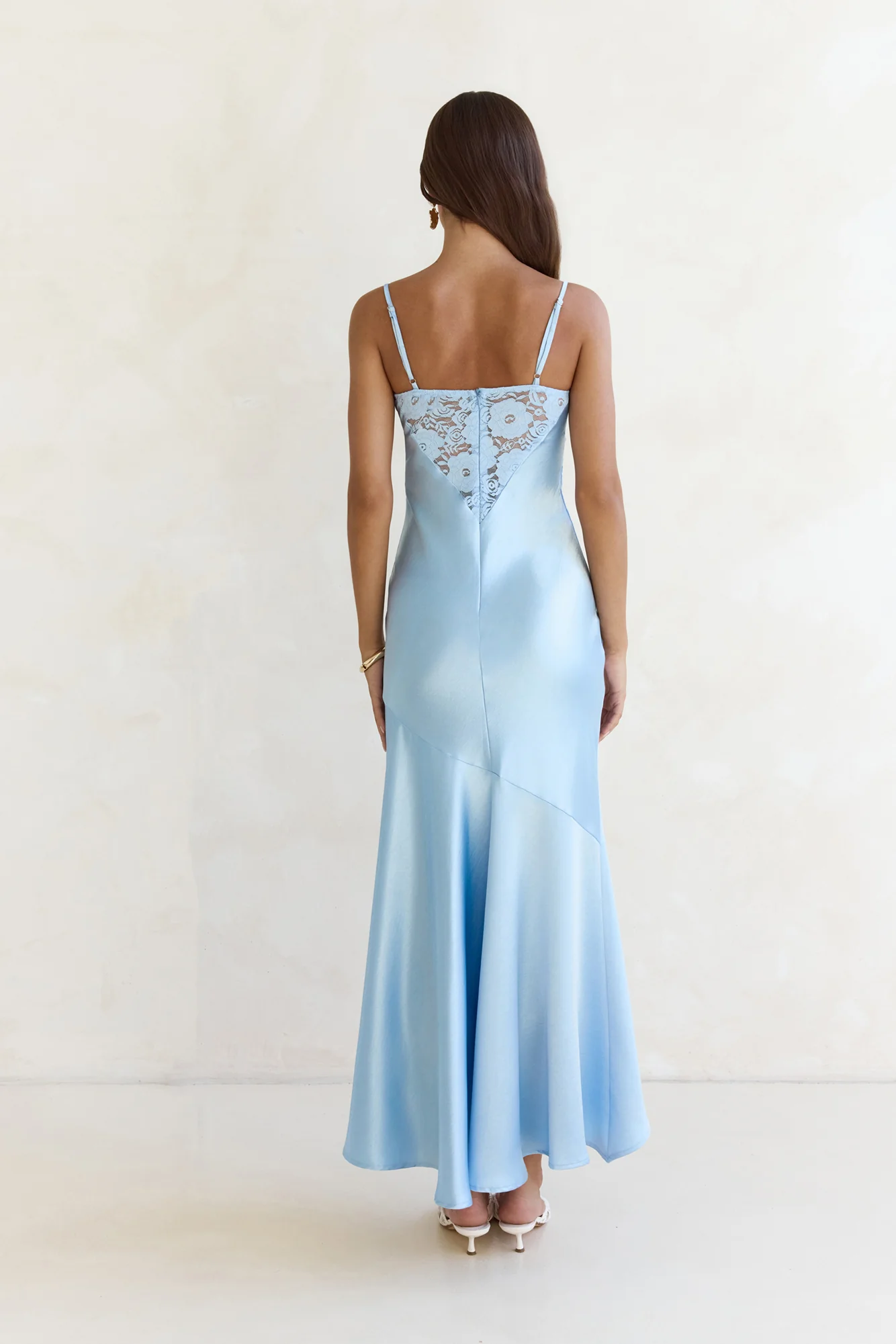 Sky Of Stars Lace Satin Maxi Dress Blue - luluinthesky