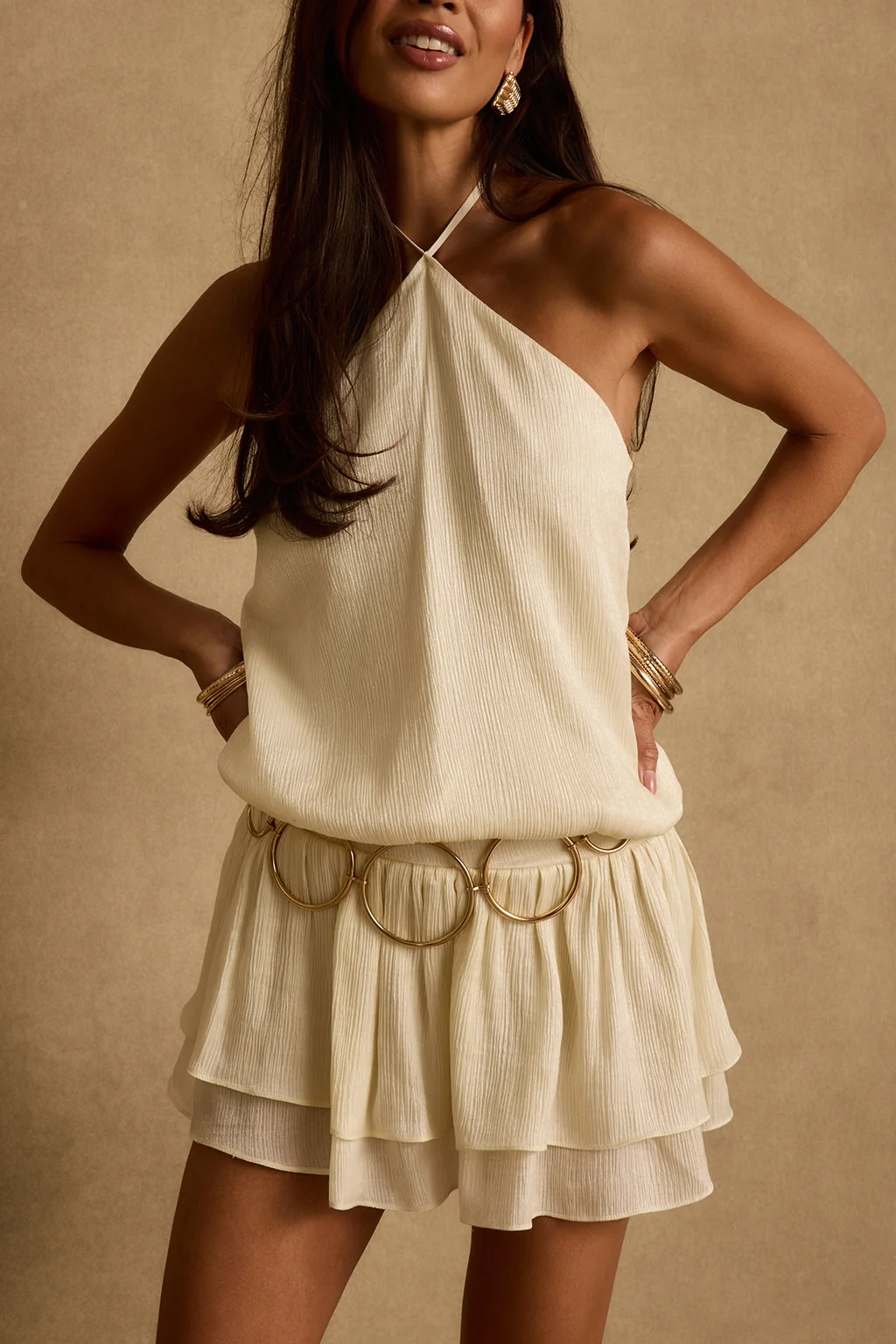Lennox Cream Halter Mini Dress