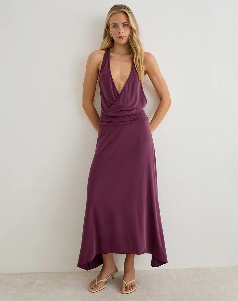 Kiku Maxi Dress in Cupro Deep Purple