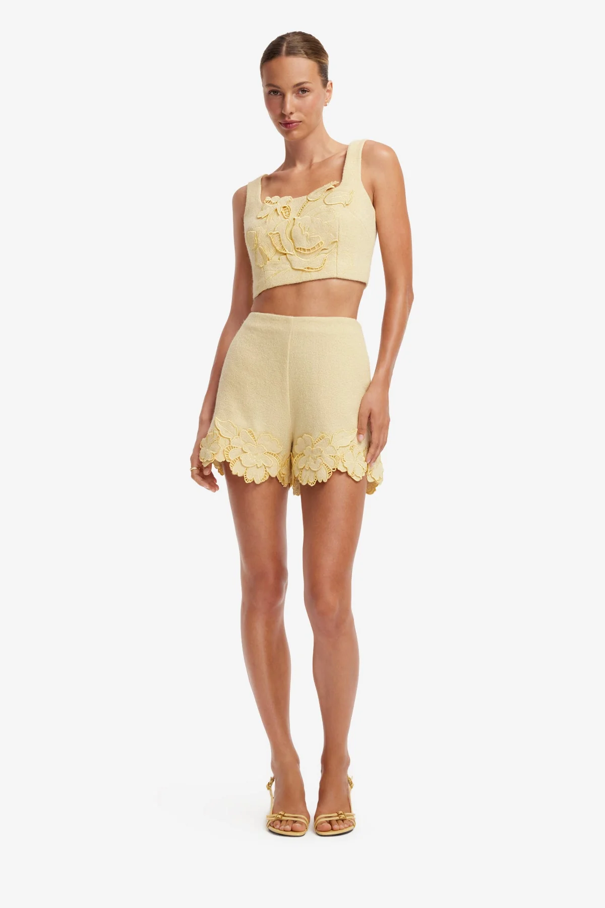 Vivian Appliqué Tweed Crop Top - Dusty Yellow